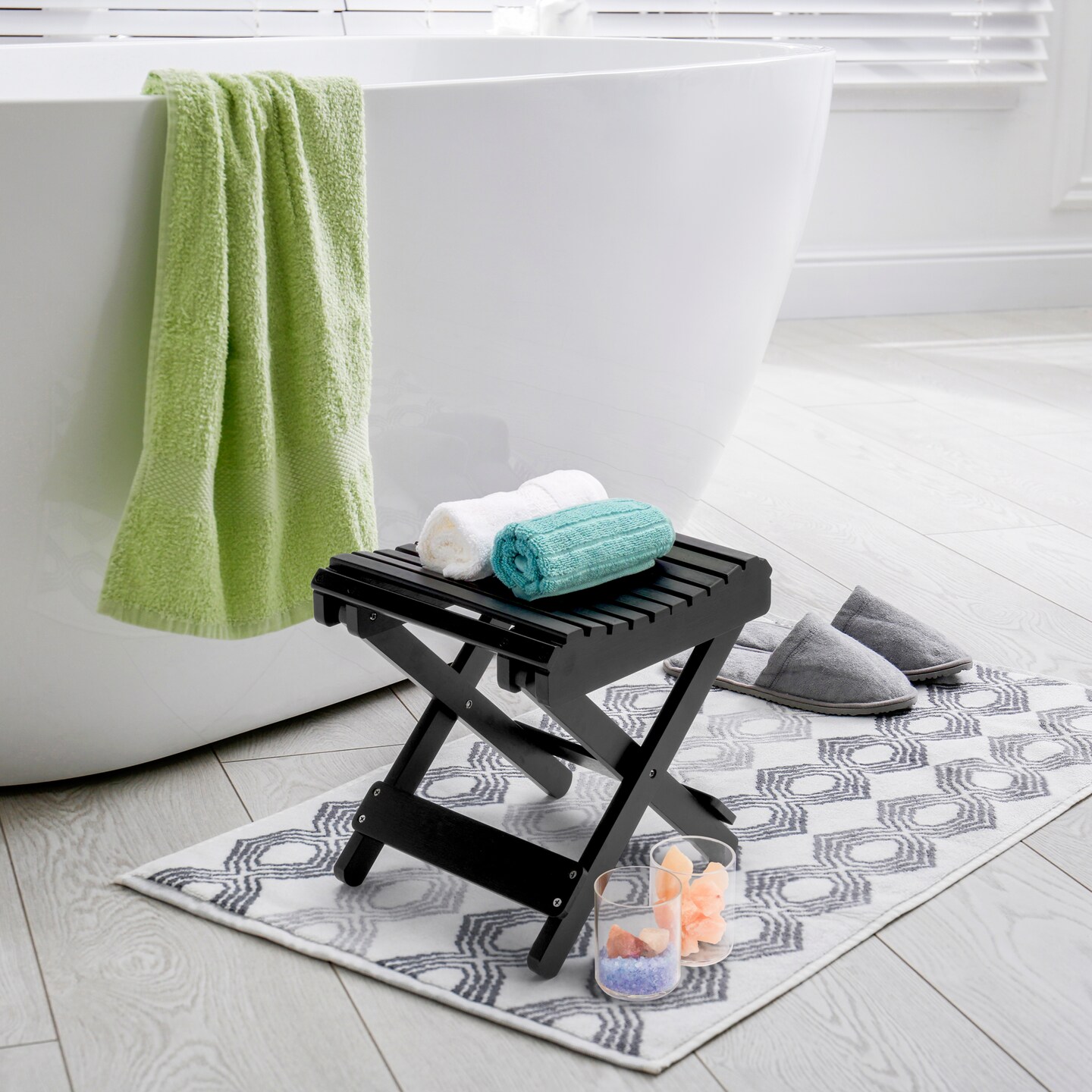 Sorbus Bamboo Folding Step Stool Bench - Fully Assembled Shower and Bathroom Chair