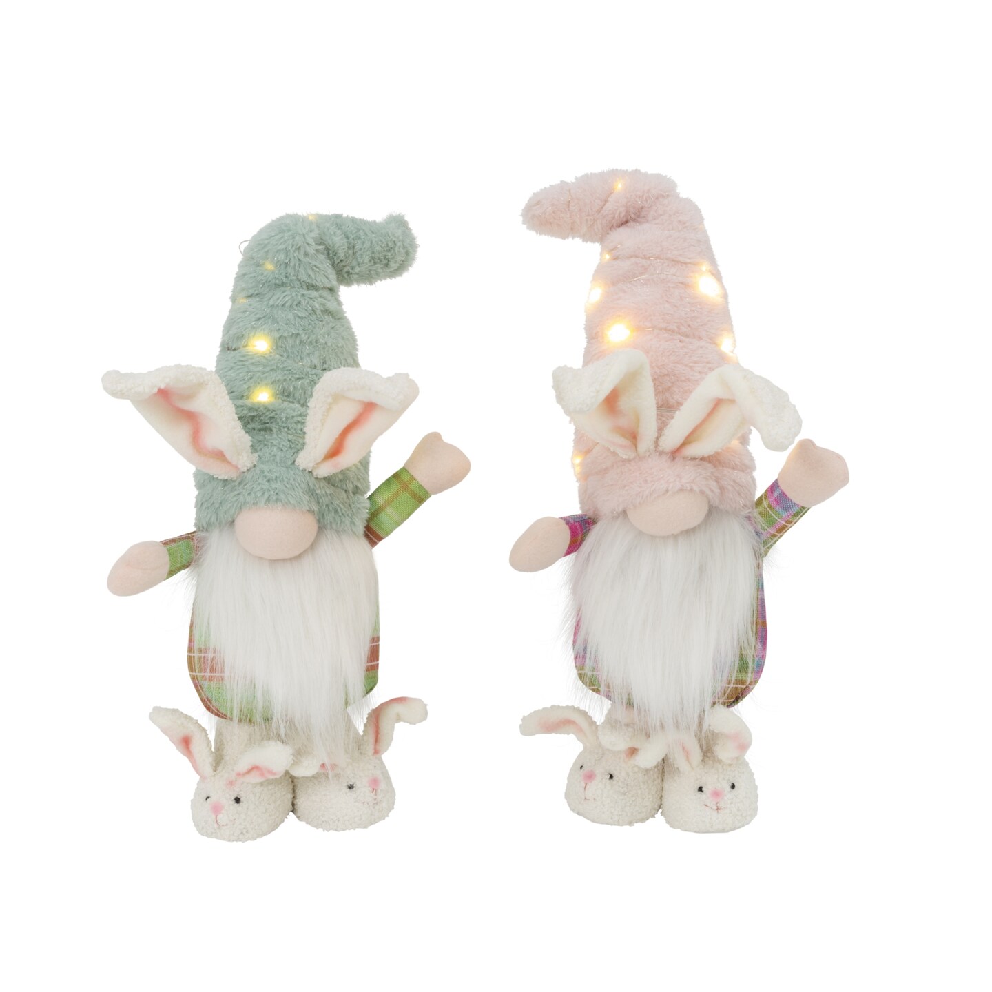 Contemporary Home Living Battery Operated Easter Bunny Gnome Plush Figures - 17&#x22; - Multi-Color - Set of 2