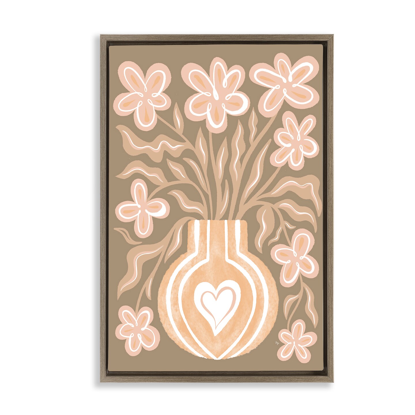 Stupell Industries Pink Retro Flower Vase Framed Floater Canvas Wall Art Design by Martina Pavlova