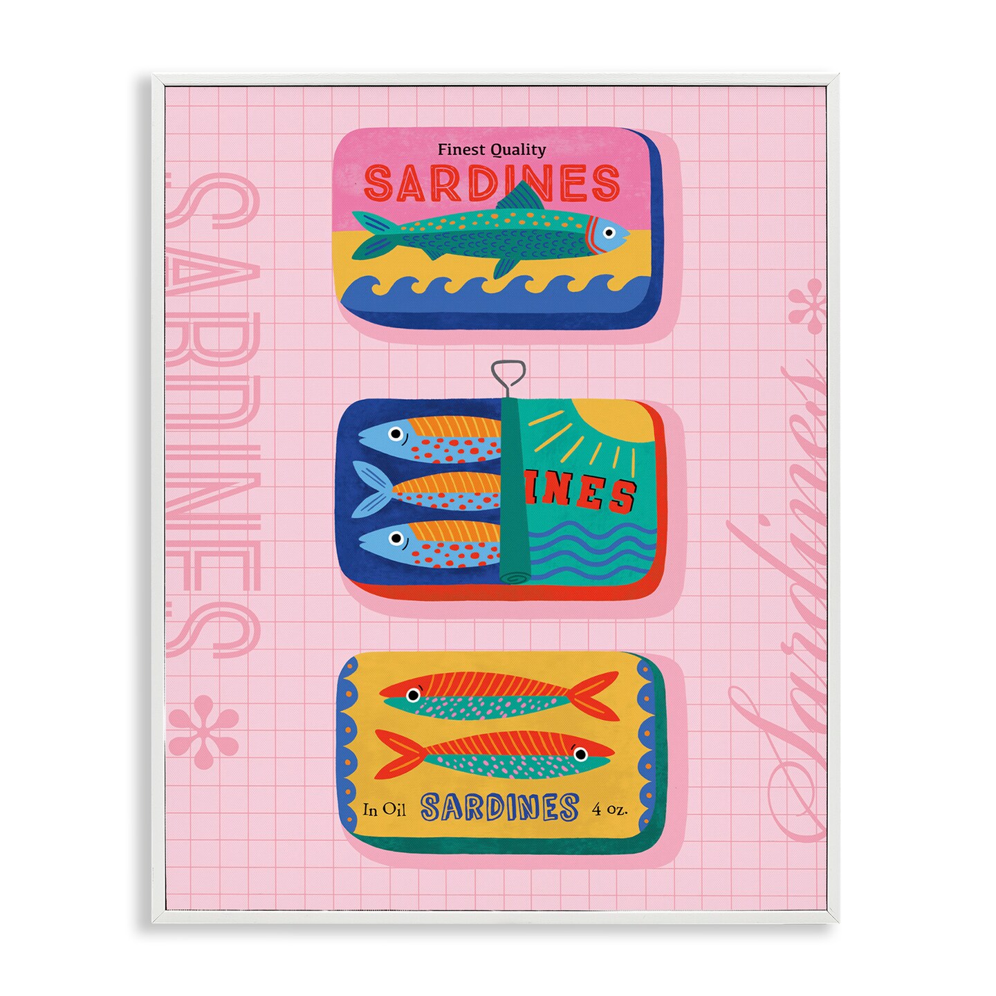 Stupell Industries Bright Sardine Can Designs Framed Giclee Wall Art Design by Nina Seven