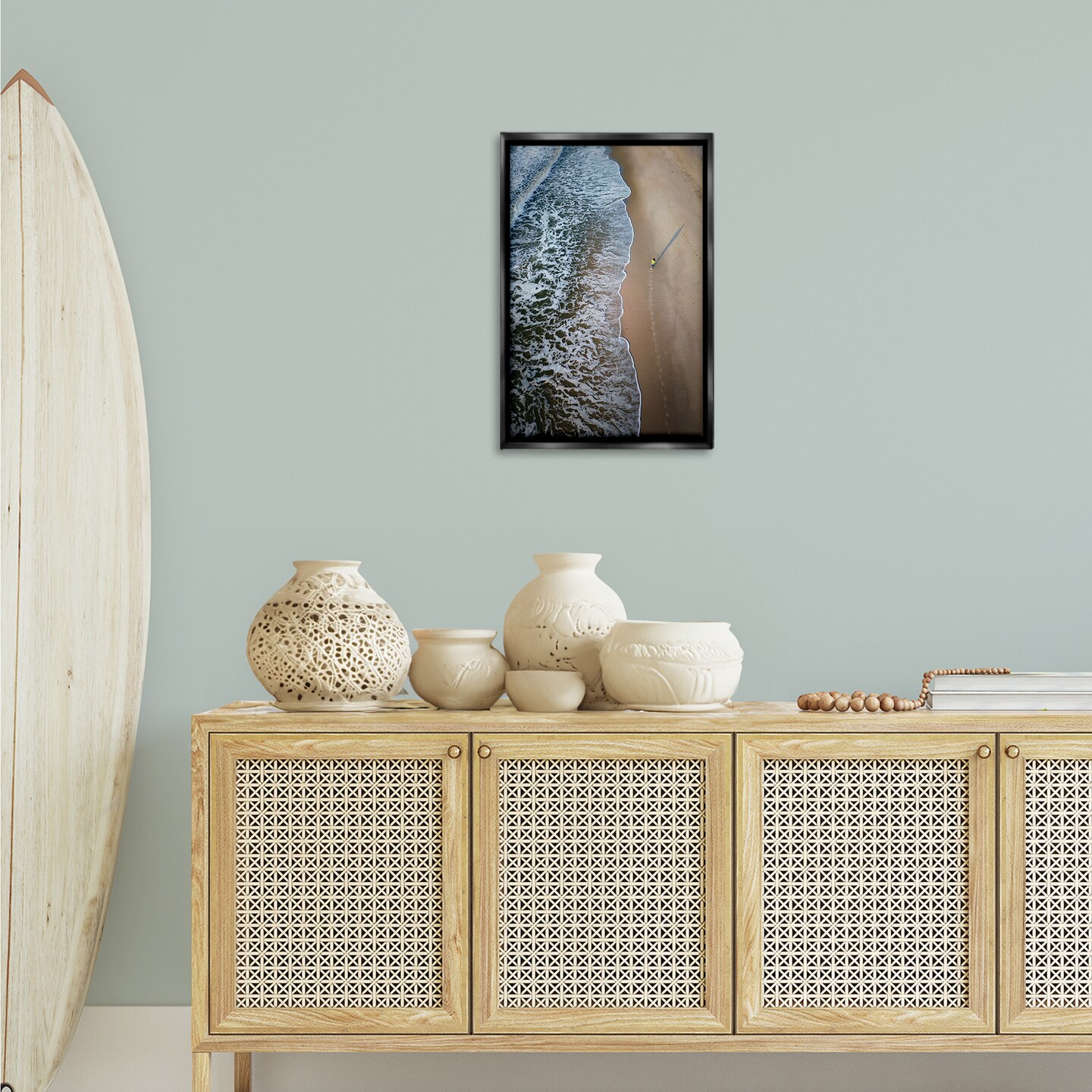 Stupell Industries Vertical Aerial Beach View Framed Floater Canvas Wall Art Design by Rick Berk