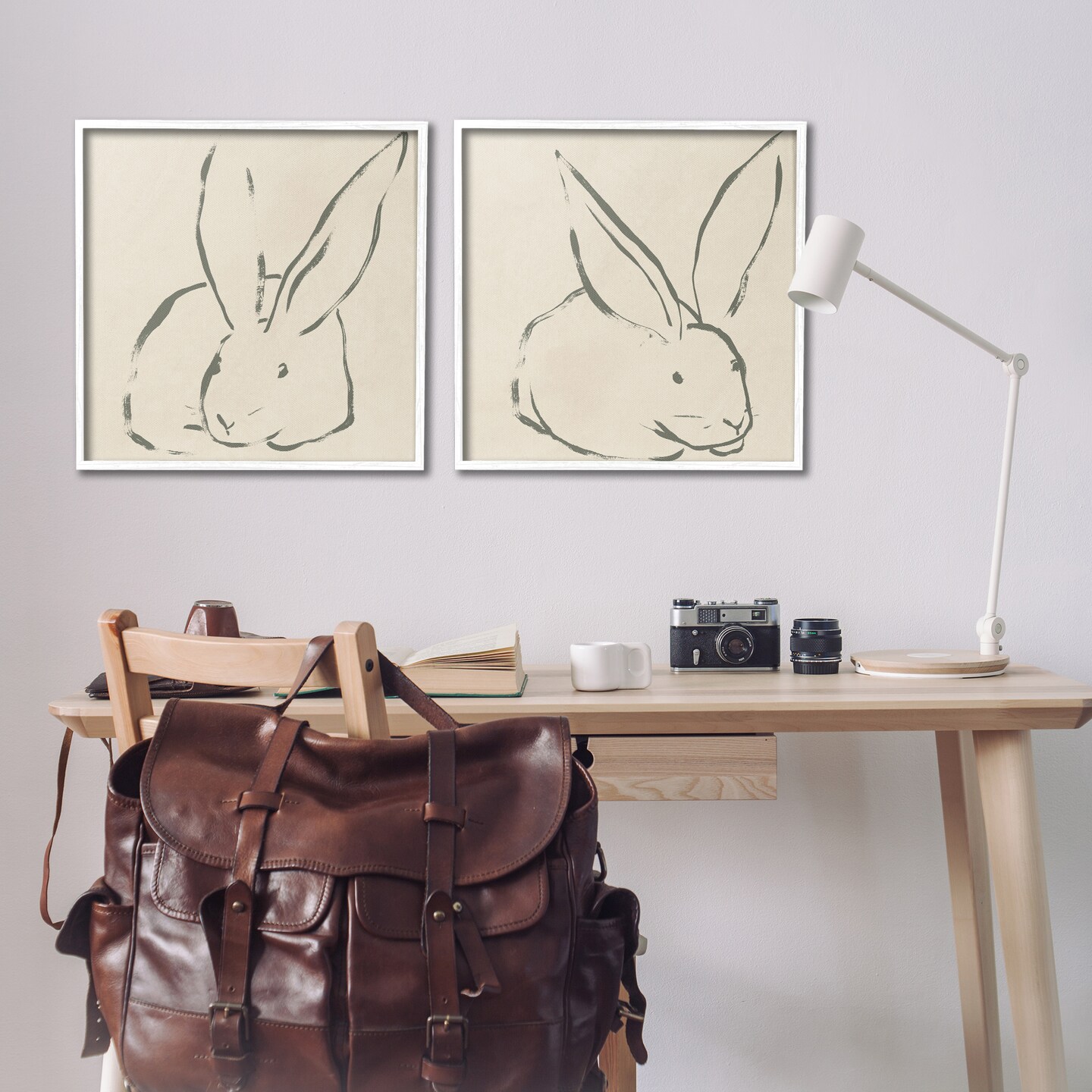 Stupell Industries Minimalist Resting Rabbit Line Drawing 2 pc Framed Giclee Wall Art Set Design by June Erica Vess