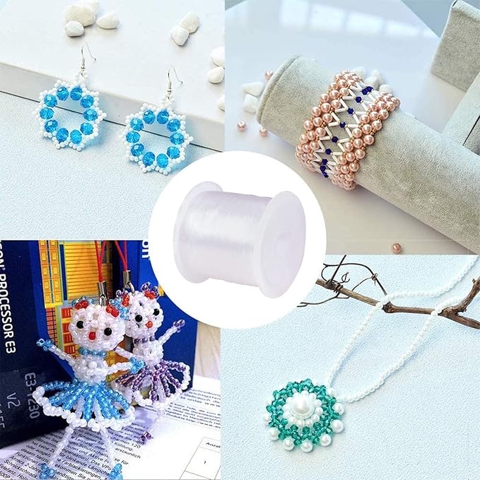 140 Yards 0.2mm Clear Fishing Line Invisible Nylon Thread Jewelry String Wire Crystal Beading Cords String for Christmas Tree Party Decor, Seed Beads Jewelry Bracelet Making