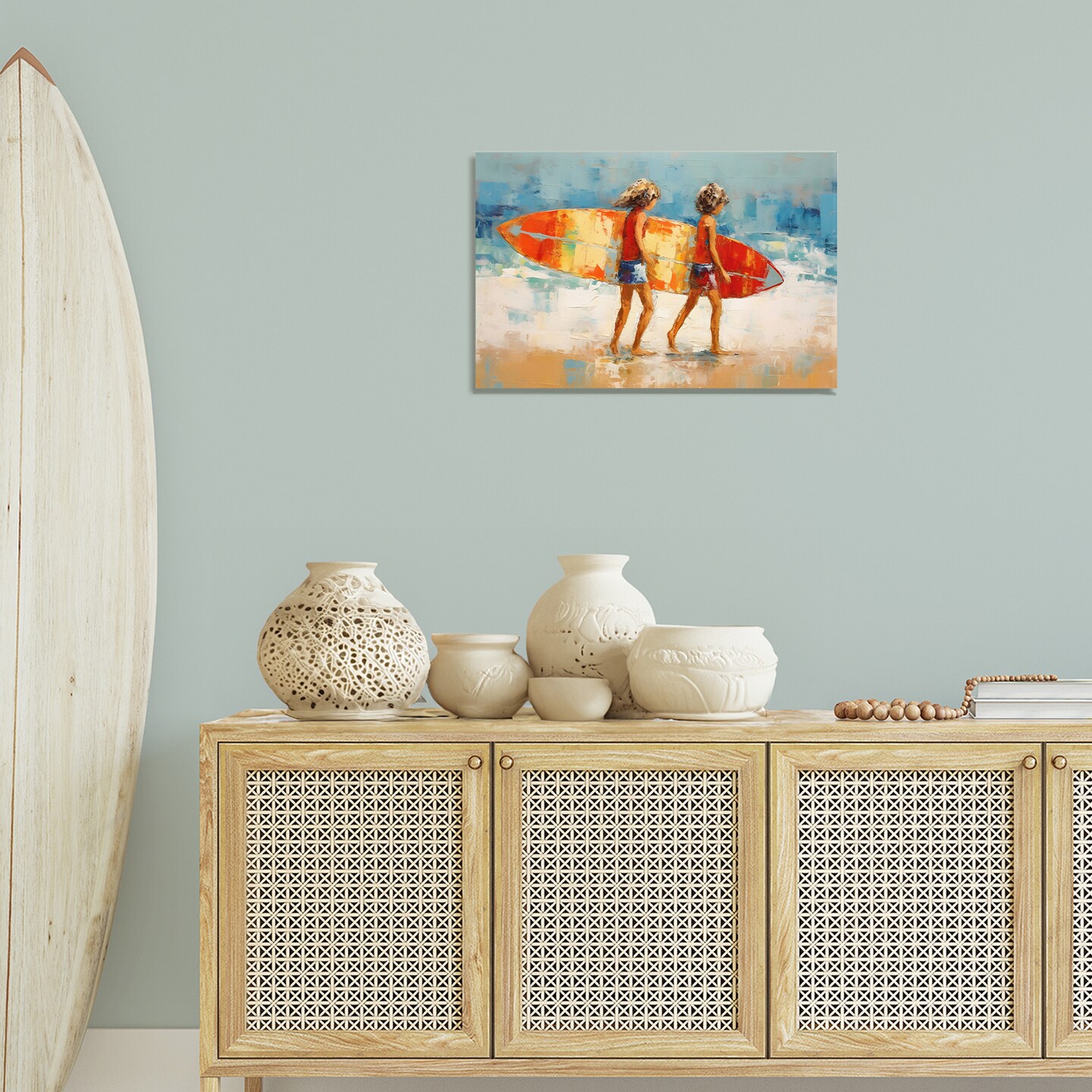 Stupell Industries Kids Holding Surfboard Canvas Wall Art Design by Petal Prints Design