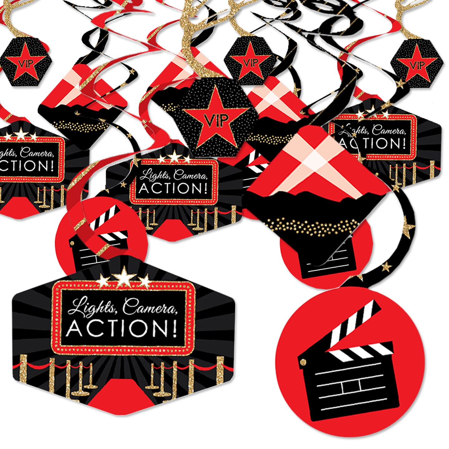Big Dot of Happiness Red Carpet Hollywood - Movie Night Party Hanging Decor - Party Decoration Swirls - Set of 40