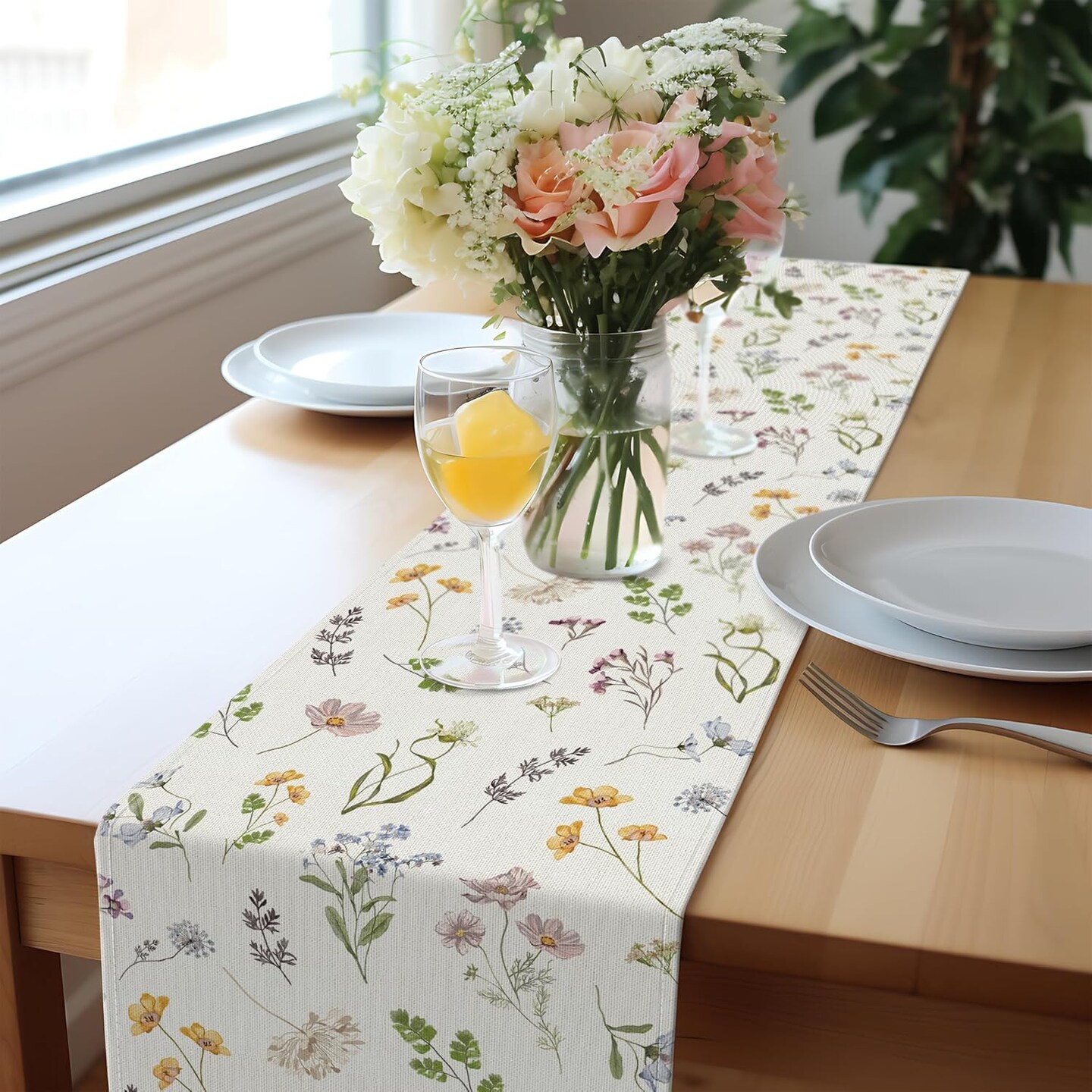 Floral Table Runner - Wildflower Spring Runner 72 Inches Long - Elegant Farmhouse, Dining, Coffee Table Decor - Perfect for Spring, Easter, Party Decorations for Home