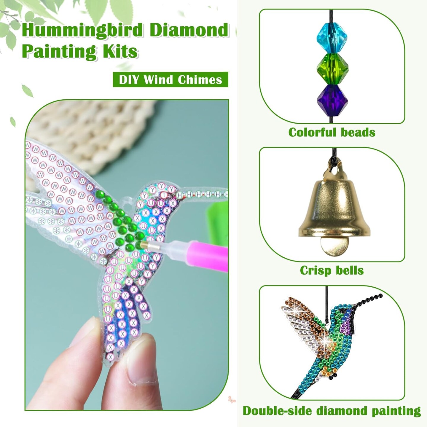 Hummingbird Diamond Art Wind Chime Kit – DIY Craft for Adults