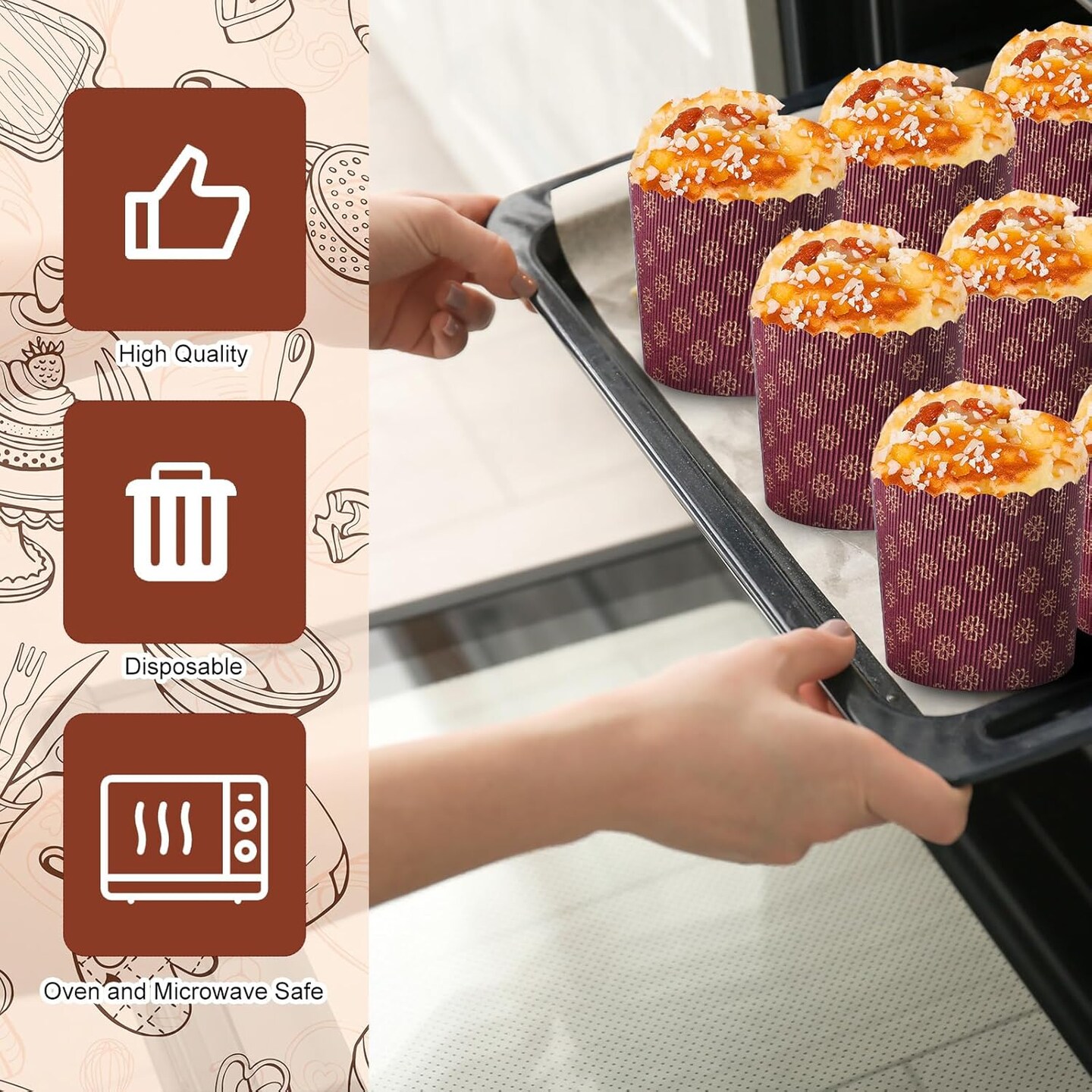 24 Pcs Easter Panettone Paper Pan Mold Corrugated Form for Cakes Bread Round Paper Baking Molds for Kitchen Muffin Cupcake Kulich Paska, Brown (12 oz)