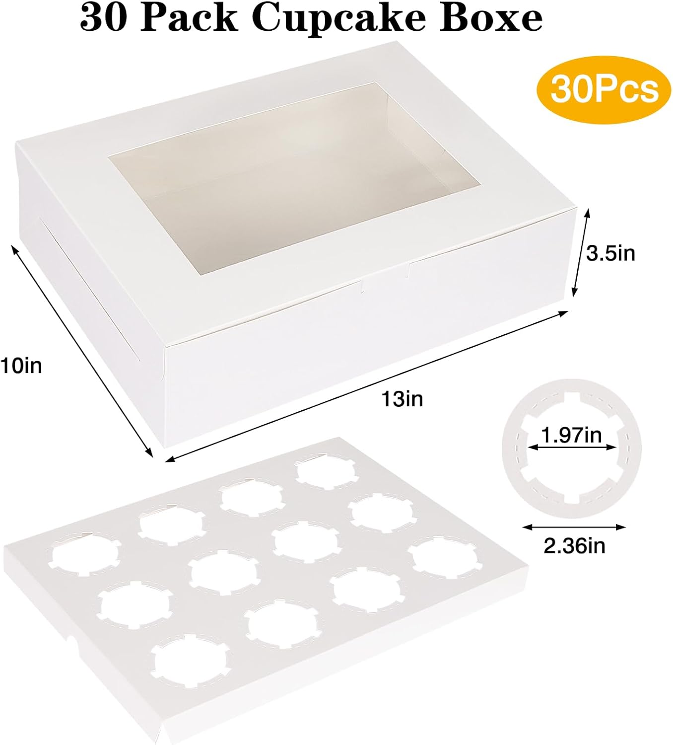 30pcs Cupcake Boxes, Cupcake Boxes 12 Count, Containers with Window for Birthday Holiday Party Bakery Supplies