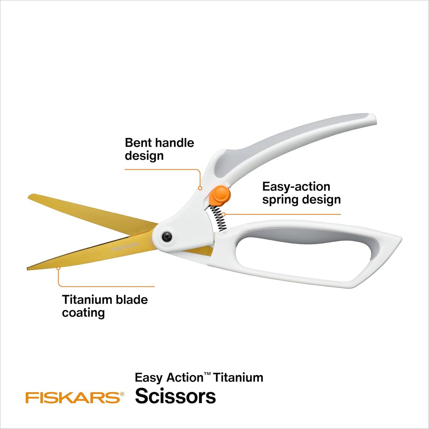 Easy Action Titanium Scissors, Spring-Assisted, Precision Ground Stainless Steel Blades, 8in