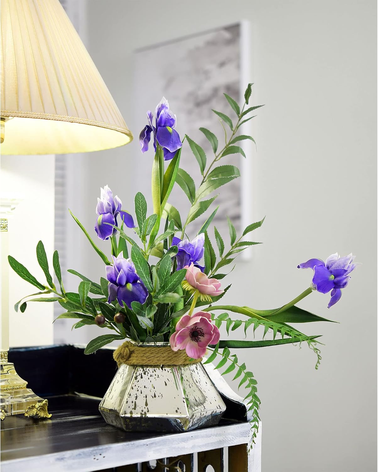 6 Long-Stem Real Touch Artificial Purple Irises &#x2013; Realistic Faux Flowers for Home D&#xE9;cor,
