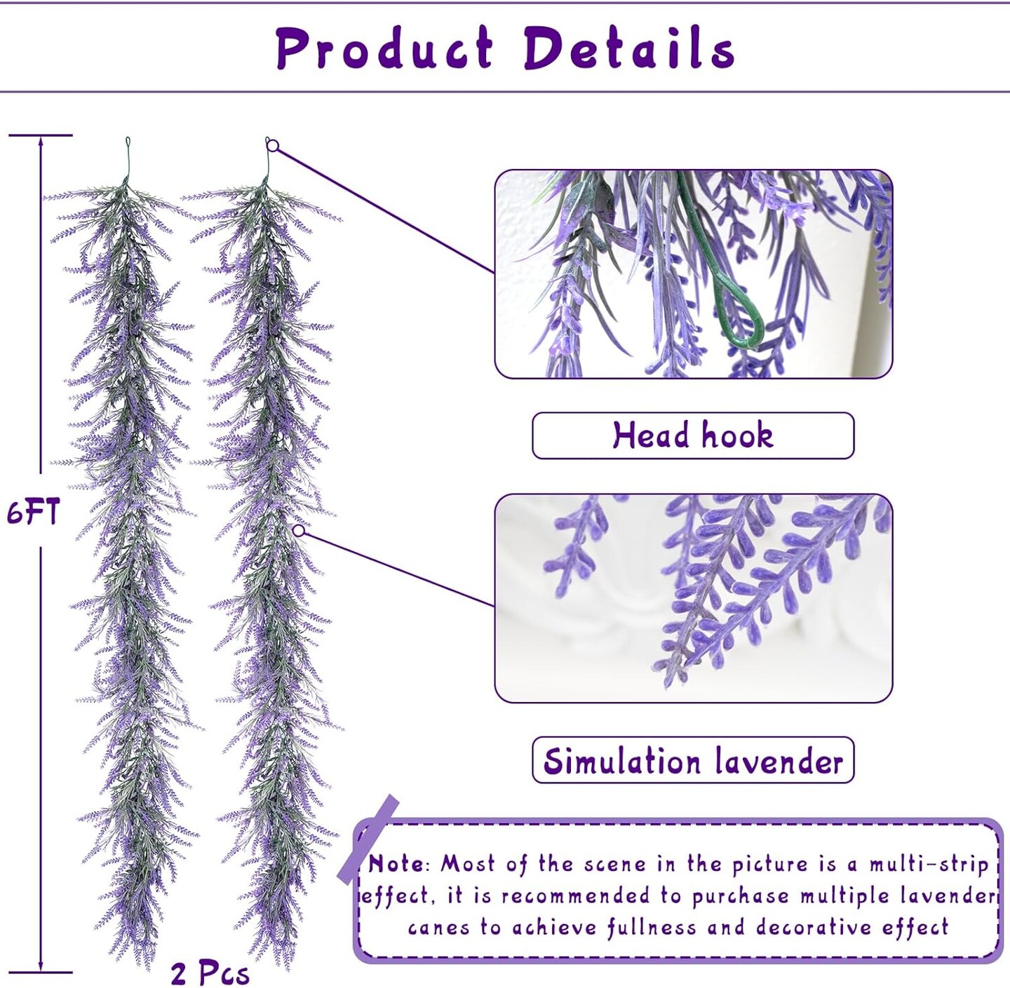 2pcs Wisteria Lavender Garland, 6Ft Purple Lavender Artificial Garland, Spring Summer All Year Lavender Garland for Farmhouse Wedding Mantle Arch Porch Stair Table Indoor Door Home Decor