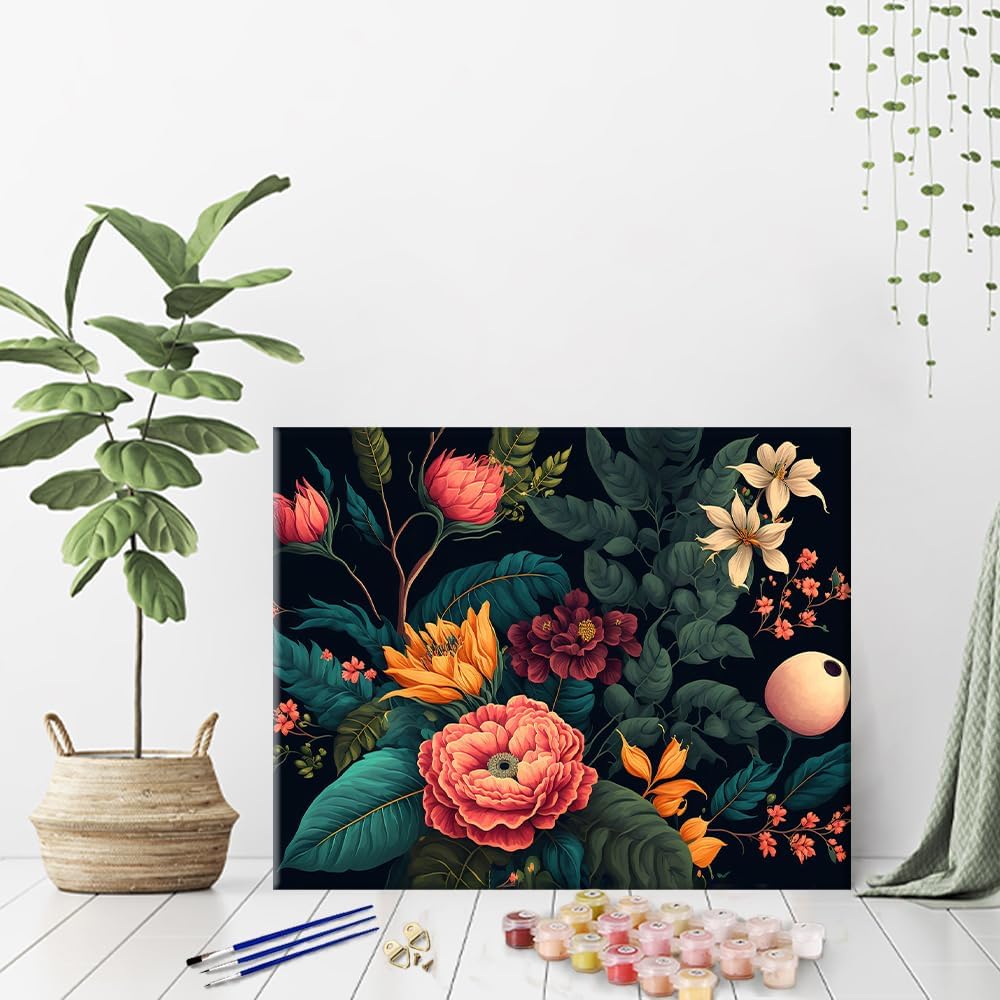Paint by Numbers Colorful Flowers Adults&#x27; Paint-by-number Kits Beautiful Botanical Paint by Number Kits on Canvas Drawing Paintwork