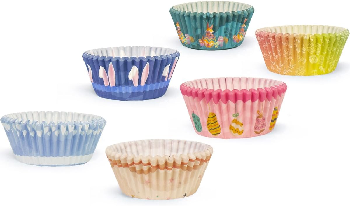 Easter Cupcake Liners Mini Muffin Liners for Easter 300-Count 6 Original Design No Smell, Food Grade Baking Cups Paper(Small Size)