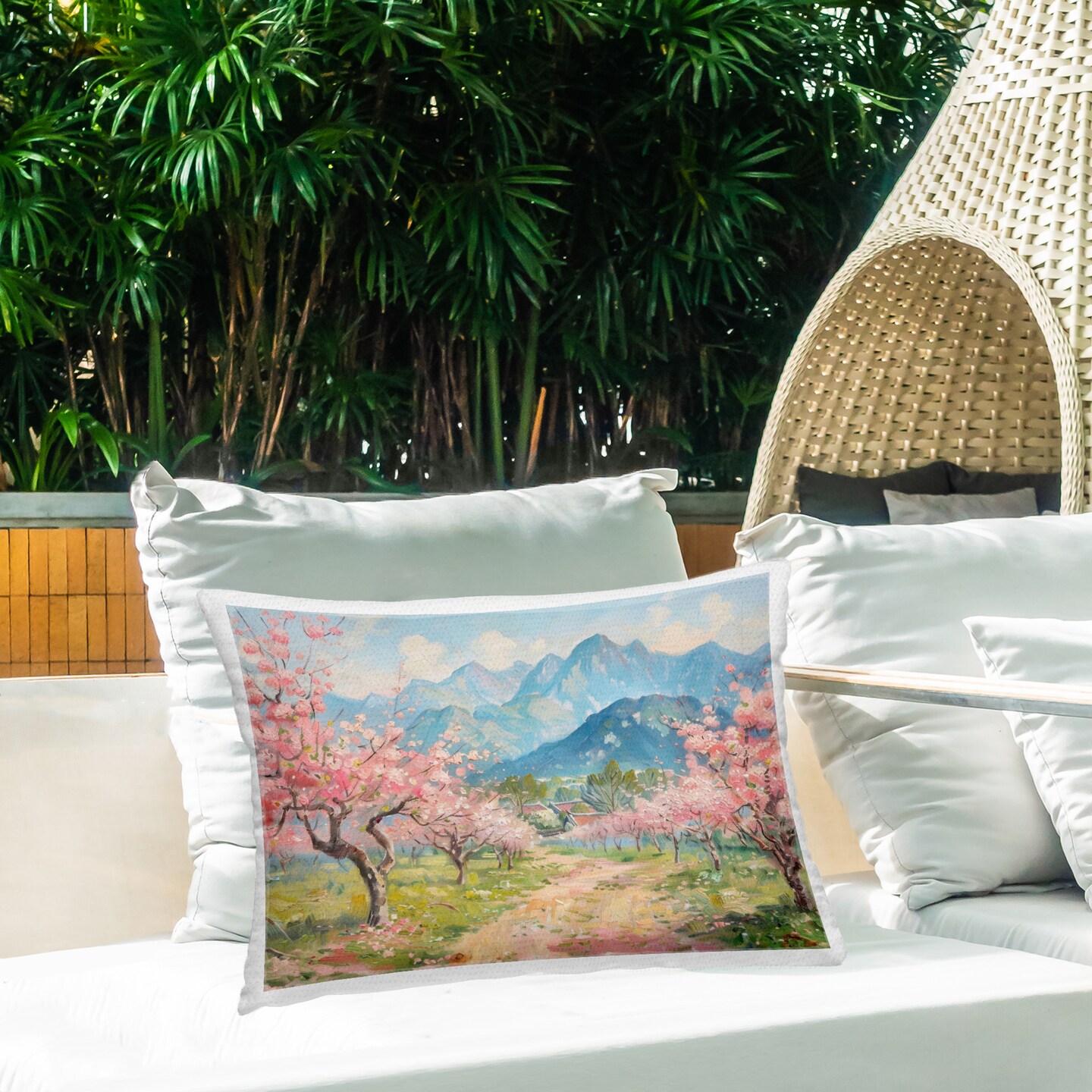 Stupell Industries Cherry Blossom Mountains Outdoor Printed Throw Pillow Design by LSR Design Studio, 14 x 7 x 20