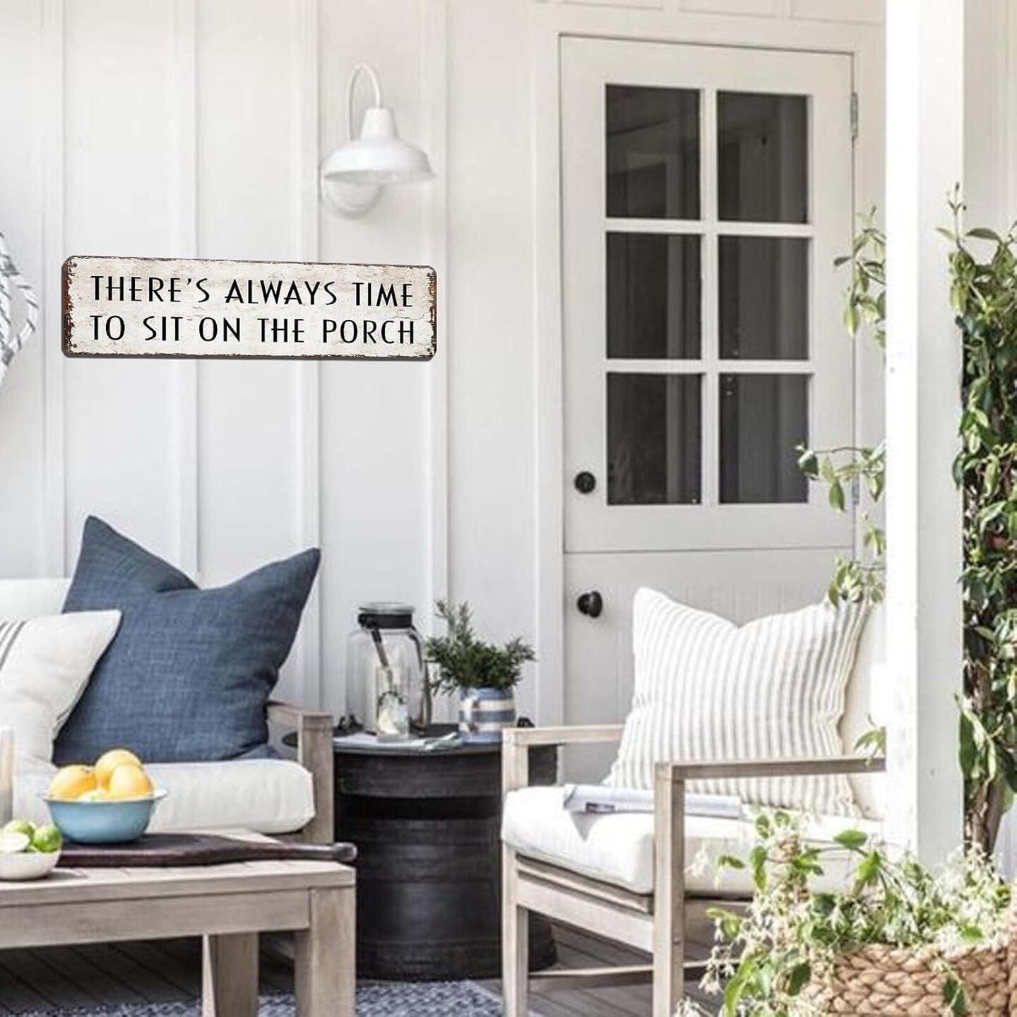 Funny Porch Sign Farmhouse Outdoor Wall Decor There&#x27;s Always Time To Sit On The Porch Sign Vintage Welcome Metal Tin Signs for Front Porch Decor 4x16 Inch
