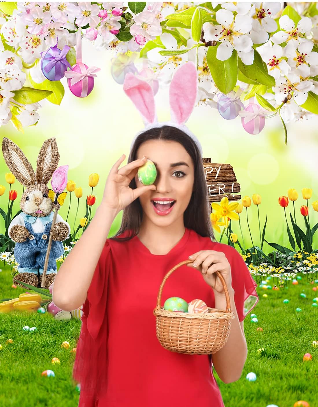 Easter Backdrop, Easter Photo Backdrop 6x8ft, Happy Easter Day Back Drops Background Spring Easter Party Decorations Banner
