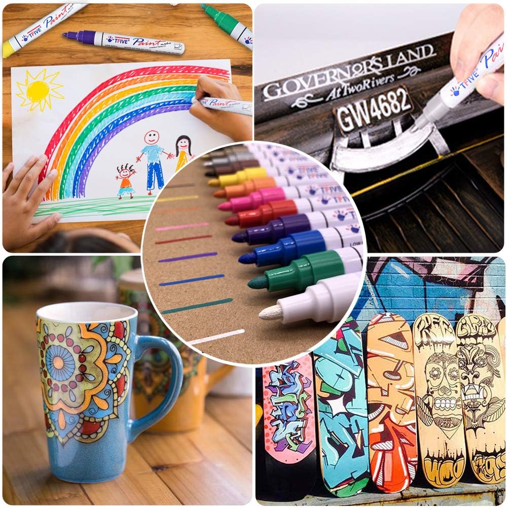 Paint Pens Paint Markers Never Fade Quick Dry and Permanent, 12 Color Oil-Based Waterproof Marker Pen Set for Rock Painting, Ceramic, Wood, Fabric, Plastic, Canvas, Glass, Mugs