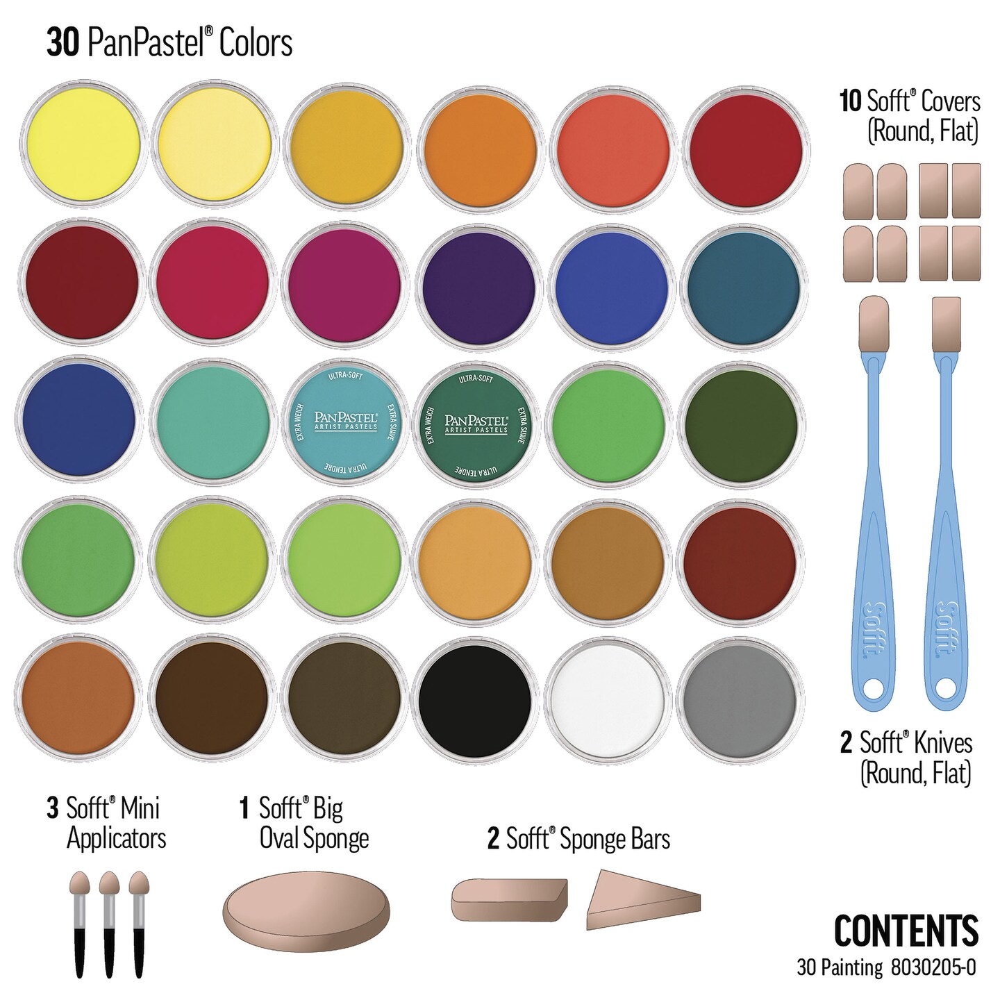 PanPastel Artists&#x27; Painting Pastels Set - Pure Colors, Set of 30
