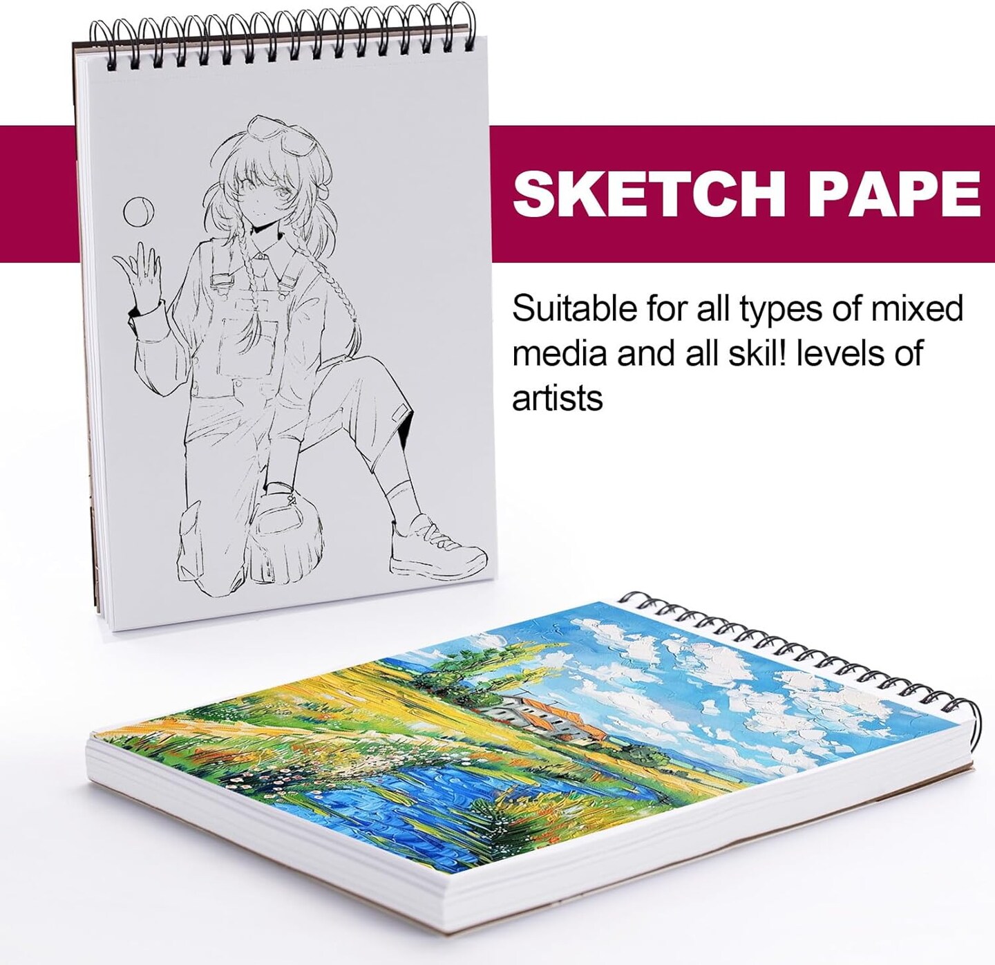 9x12 Inch Spiral Bound Sketchbook 110Page 68lb/100gsm AcidFree Paper for Drawing Painting Writing Mixed Media Art Supplies(1 Pack)