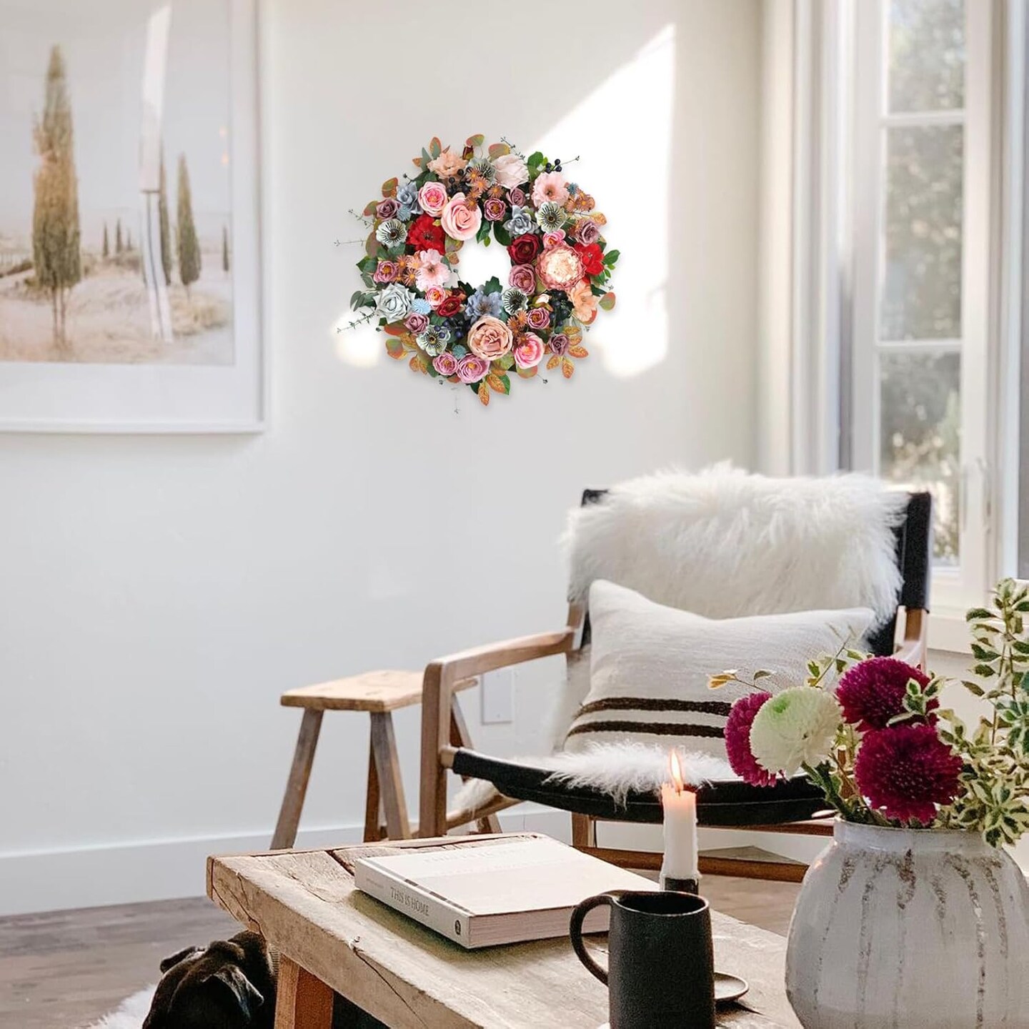 Spring Summer Everyday Flower Wreath for Front Door 22 Inches