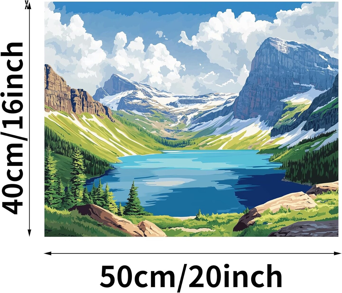 Glacier National Park Paint by Number, Grinnell Lake Paint by Numbers for Adults, Mountains Canvas Wall Art, Glacier Poster Home Wall Decor - Snow Mountain Landscape(16x20inch, No Frame)