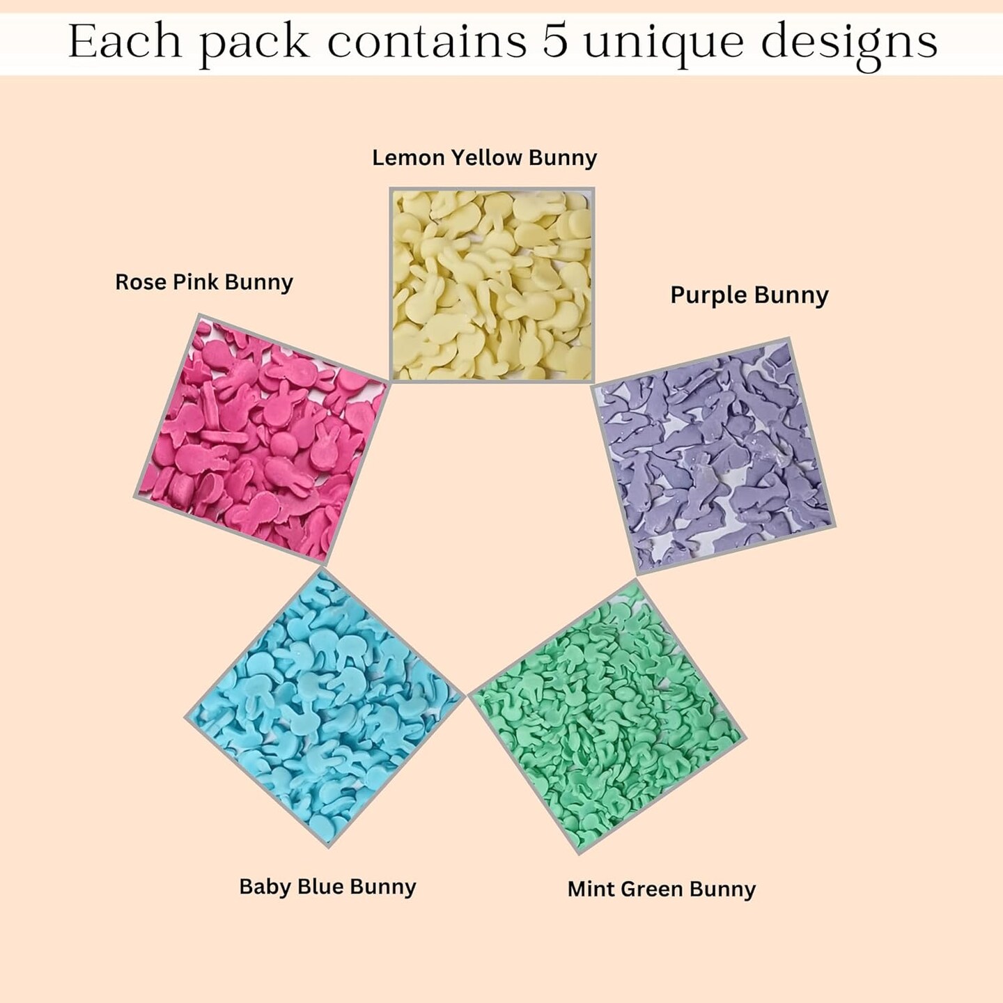 Assorted pack of 5 Parrot Green, Yellow, Pink and Sky Blue Easter Bunny I Cookies, Desserts &#x26; cupcake Decorating | Edible Sprinkles Mix for Baking &#x26; Cake Decorative