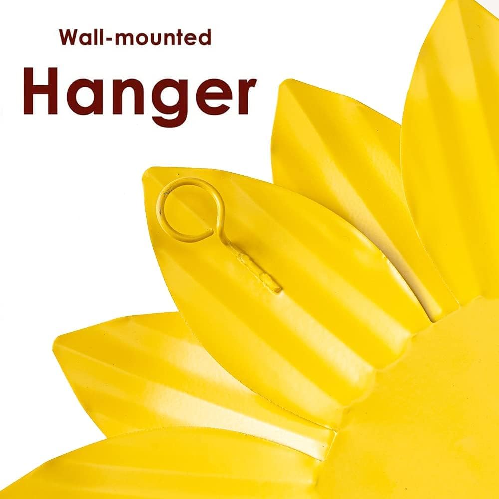 Sunflower Wall Decor - 9&#x27;&#x27; Metal Flower Wall Art Decorations 3 Pack Spring Yard Garden Sunflower Decor Hanging for Kitchen, Bathroom, Bedroom, Set of 3 Handmade Gift for Home, Indoor, Outdoor