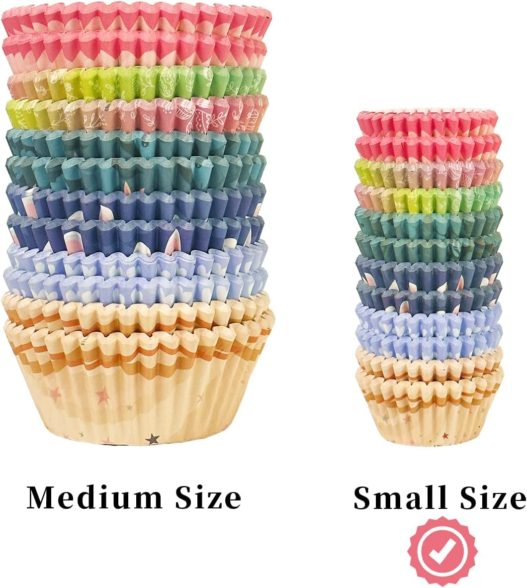 Easter 300PCS Mini Cupcake Liners Cupcake Cups 6 Designs Gradient Cupcake Papers Baking Cups Cupcake Wrappers (Small Size)