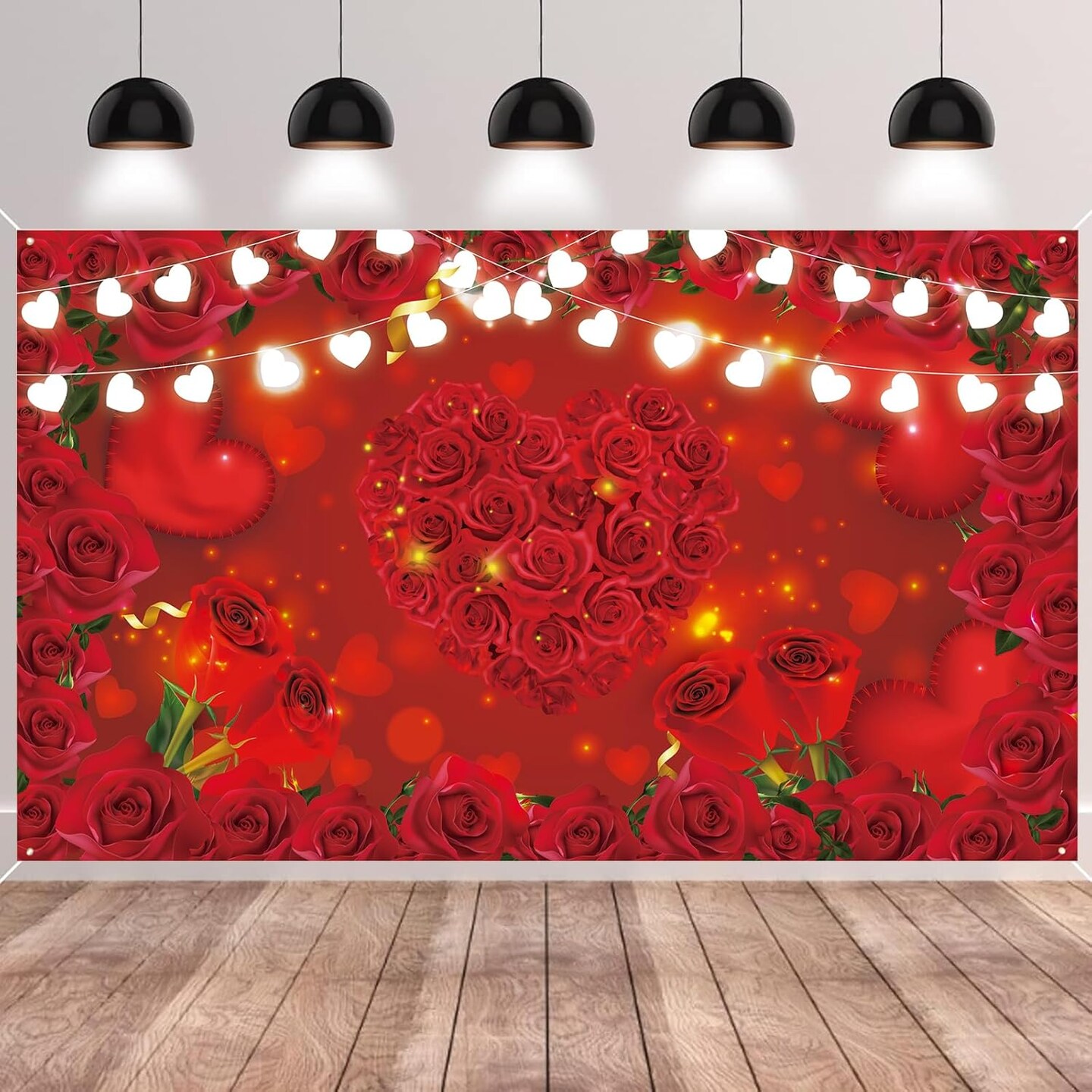 Red Rose Floral Heart Backdrop – 72.8×43.3in, Party & Photography Decoration