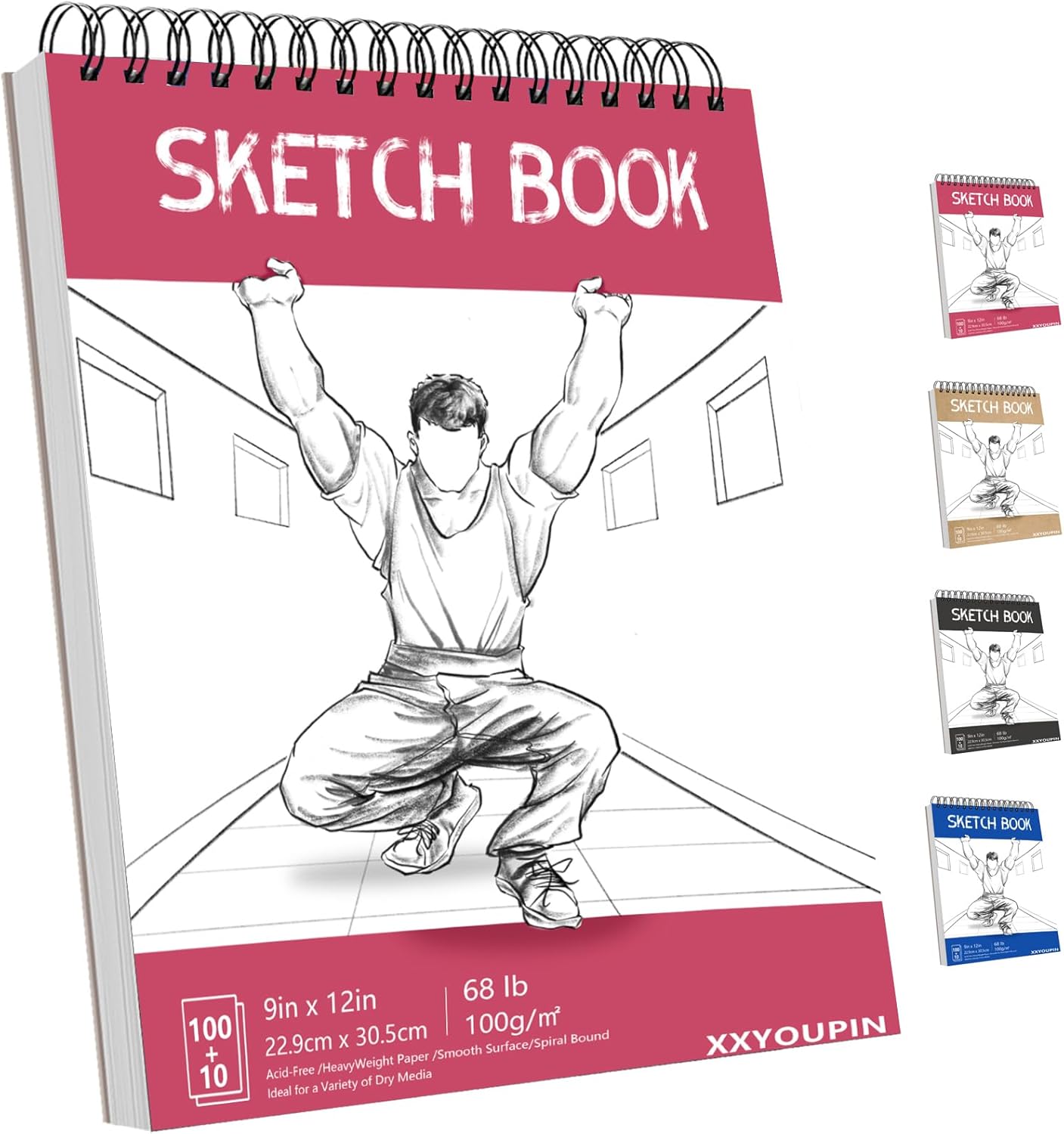 9x12 Inch Spiral Bound Sketchbook 110Page 68lb/100gsm AcidFree Paper for Drawing Painting Writing Mixed Media Art Supplies(1 Pack)