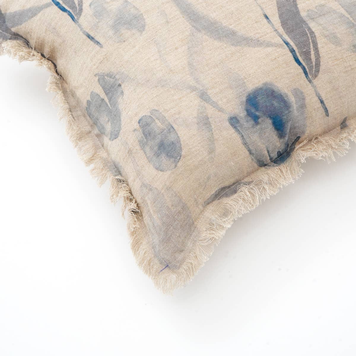 Decorative Linen Printed Lumbar Pillow 16" x 24" – Fringed Accent Cushion
