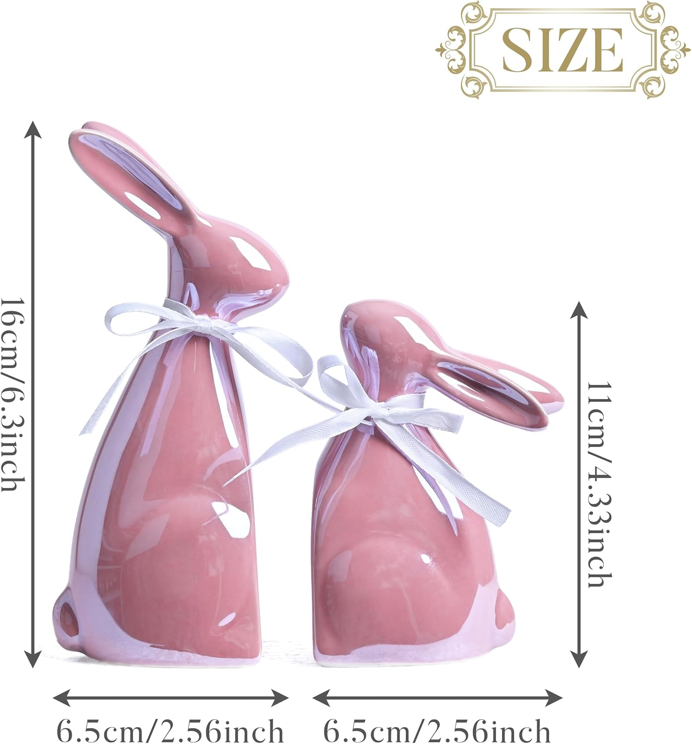 Easter Decorations, 2Pcs Easter Bunny Decor, Pearl Pink Ceramic Rabbit Statue Figurine for Home, Spring Easter Gift Tiered Tray Decorations for Indoor Table Centerpieces&#xFF0C;6.3 Inch