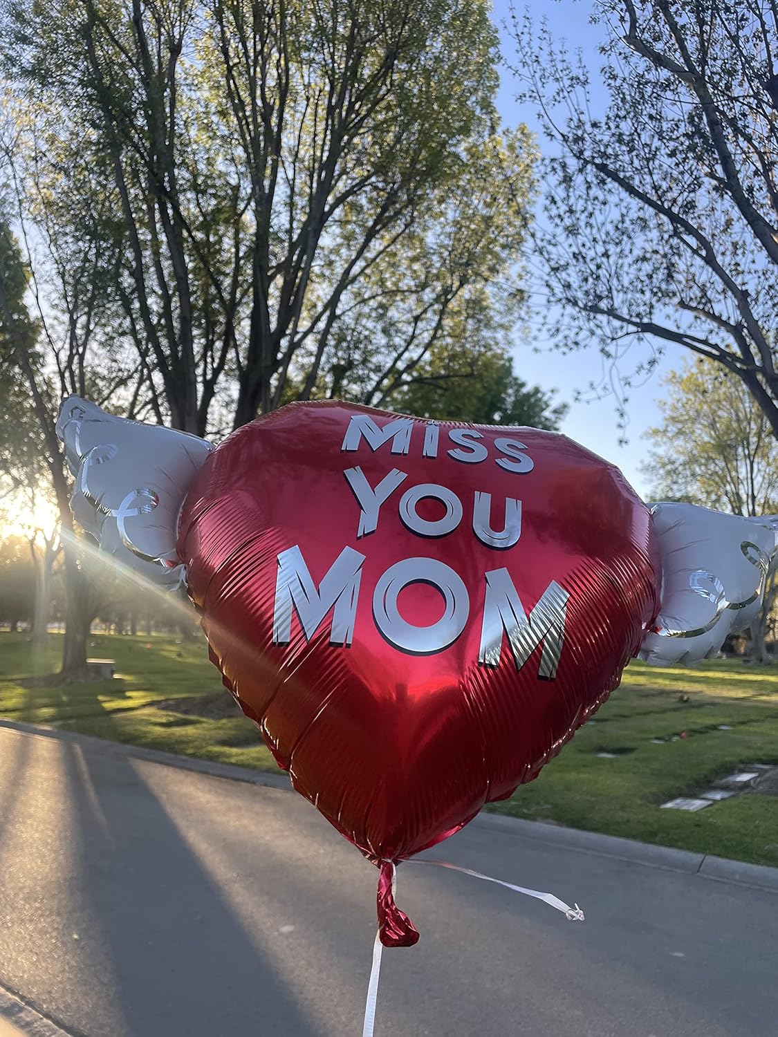 Miss You Mom Heavenly Balloons heart shaped with angel wings (Red)