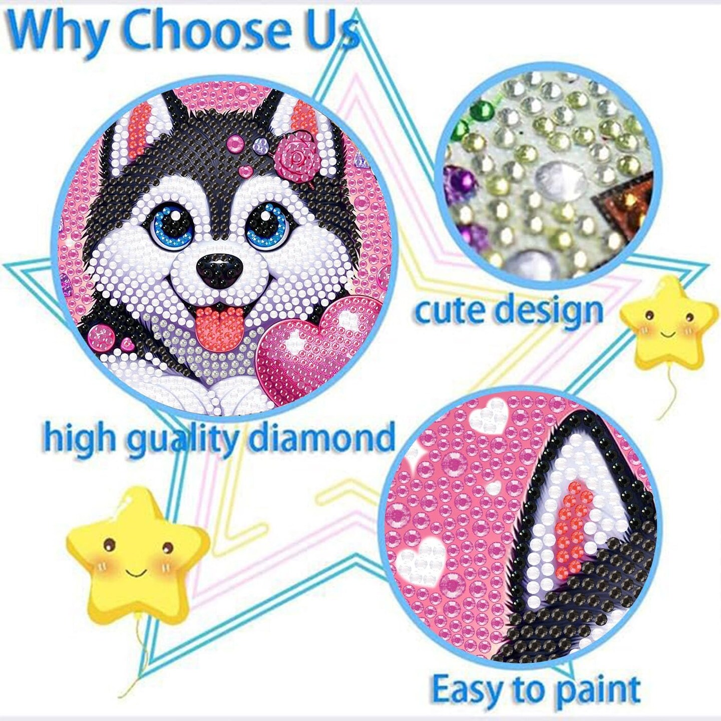 Dog Diamond Art Kits for Kids with Frame,Dogs Diamond Art for Kids Ages 8-12,Animal Diamond Painting Kits for Kids