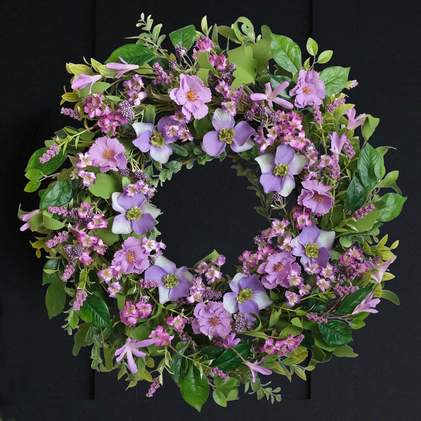 Spring Everyday Floral Wreath for Front Door, Purple Lavender Hyacinth Flower