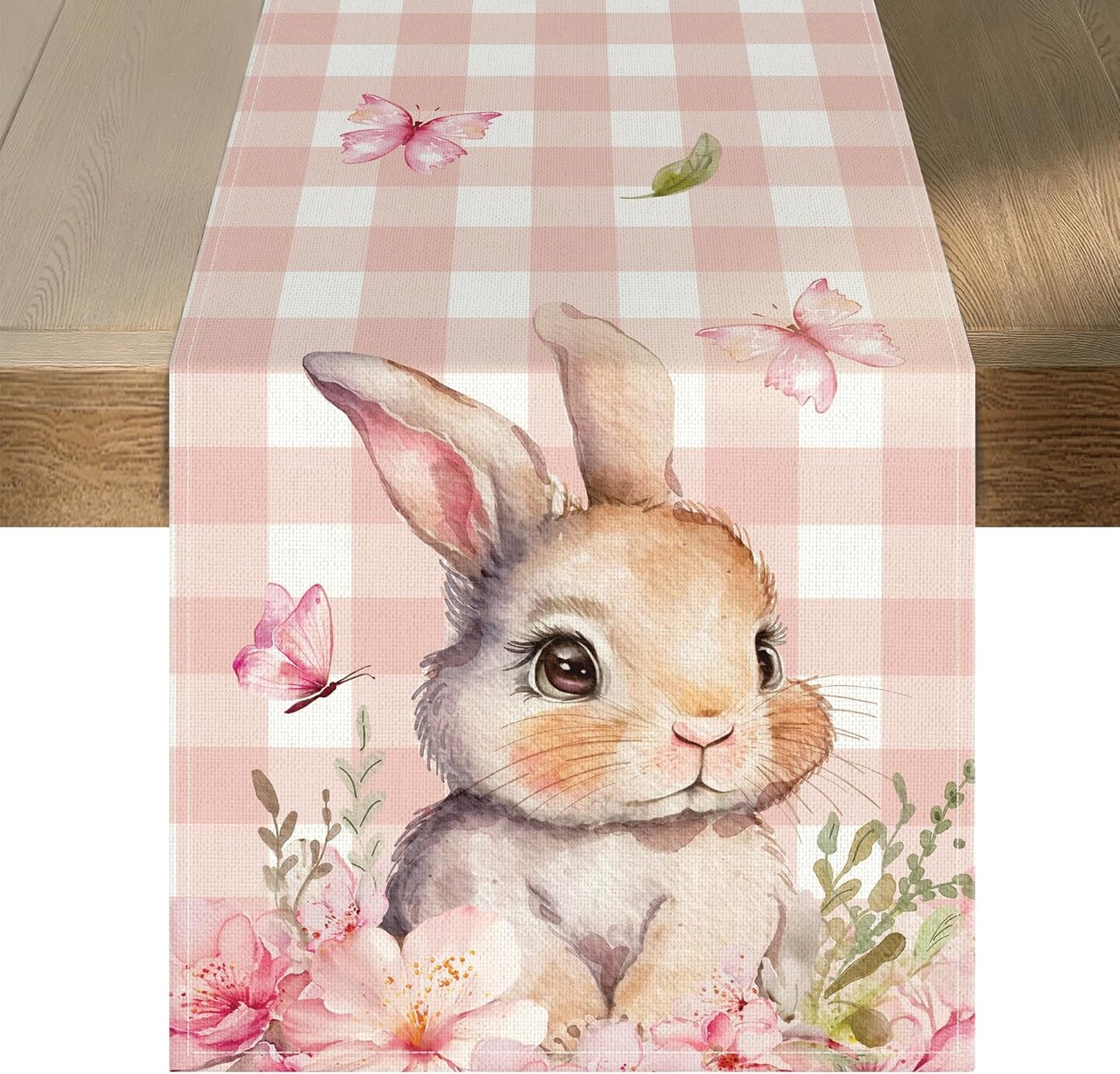 Easter Table Runner 2-Ply (13&#x22;x72&#x22;) - Pink Buffalo Plaid Bunny Runner Design - Spring Table Decorations for Indoor &#x26; Outdoor Home Party Decor - Easter Party Decoration Supplies