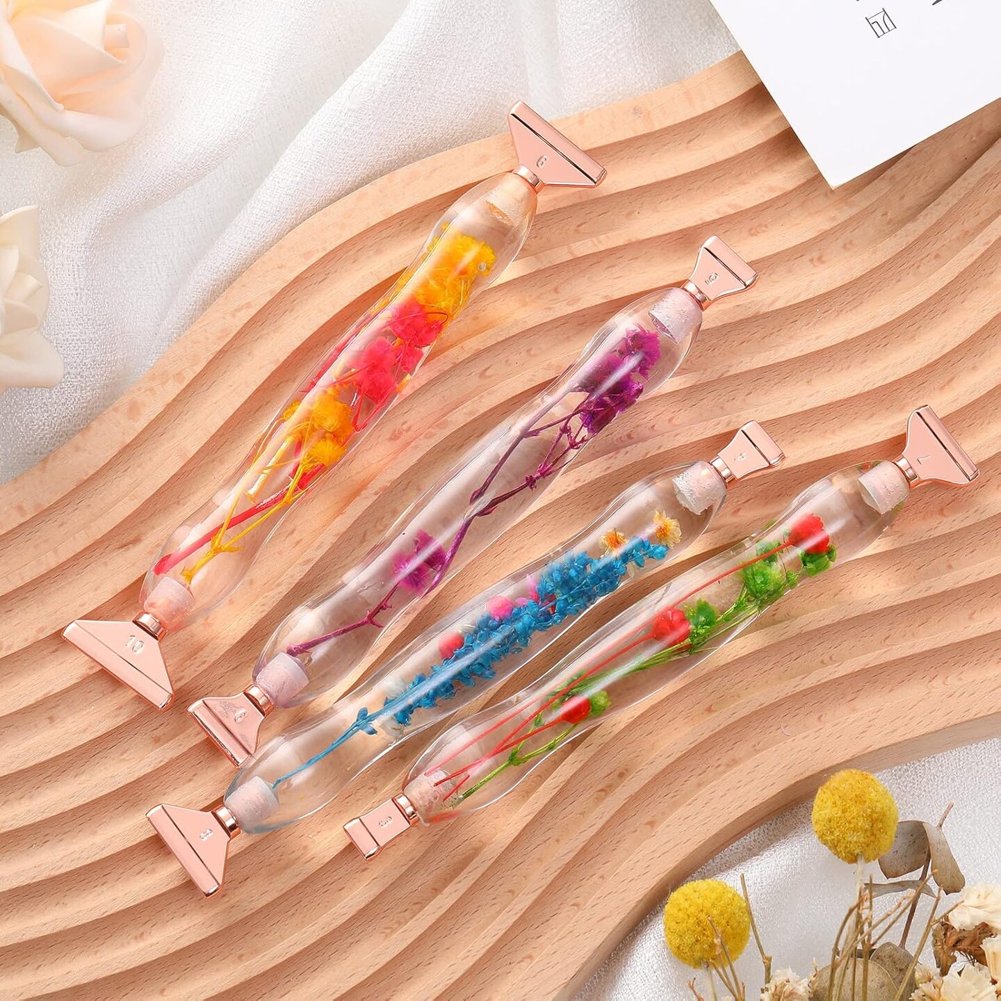 23 Pcs Flower Diamond Painting Art Drill Tool Pen Kits Resin for Adults with Rose Gold Pen Tips Preppy DIY Diamond Art Pens Accessories Nail Art Embroidery Decoration
