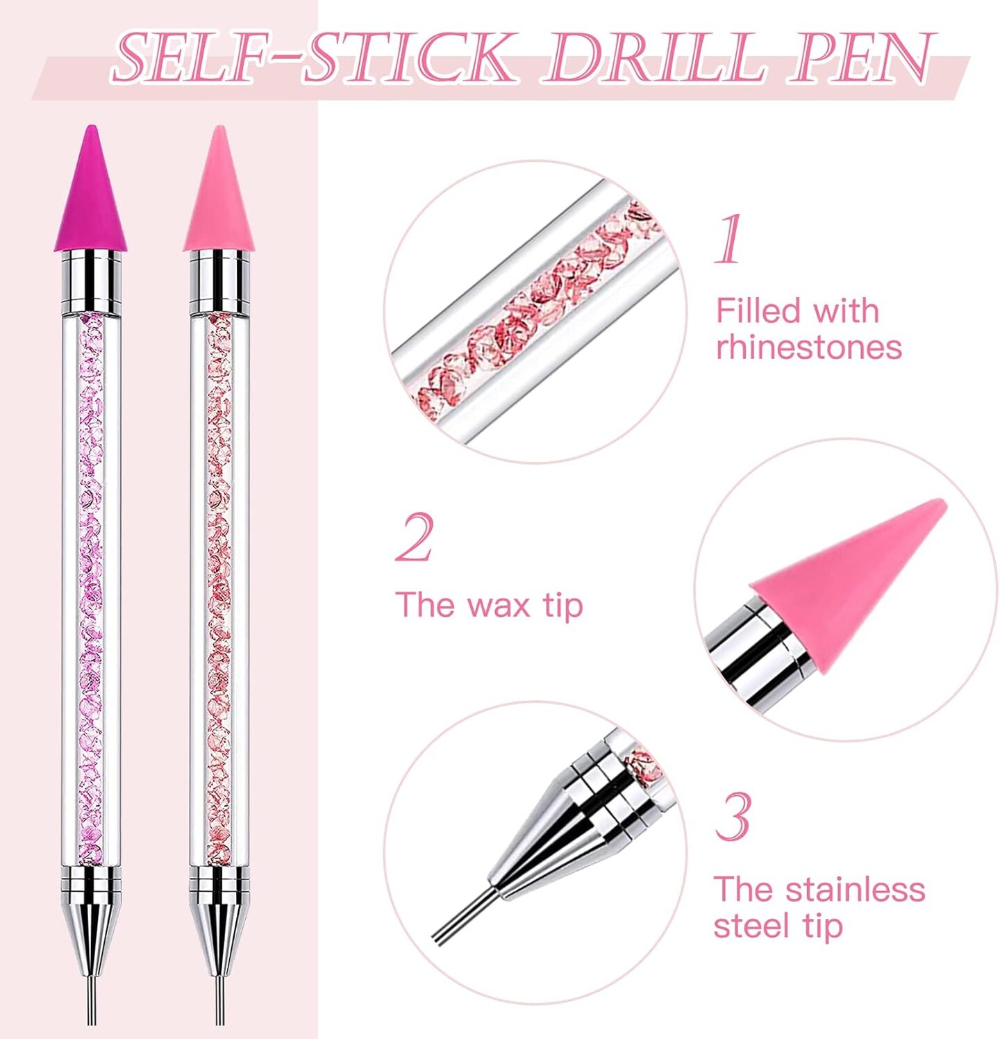 2 PCS Wax Pen, Diamond Painting Pens No Wax Needed Self-Stick Drill Pens, Diamond Art Pens for DIY Crafts Painting Cross-Stitch Nail Art