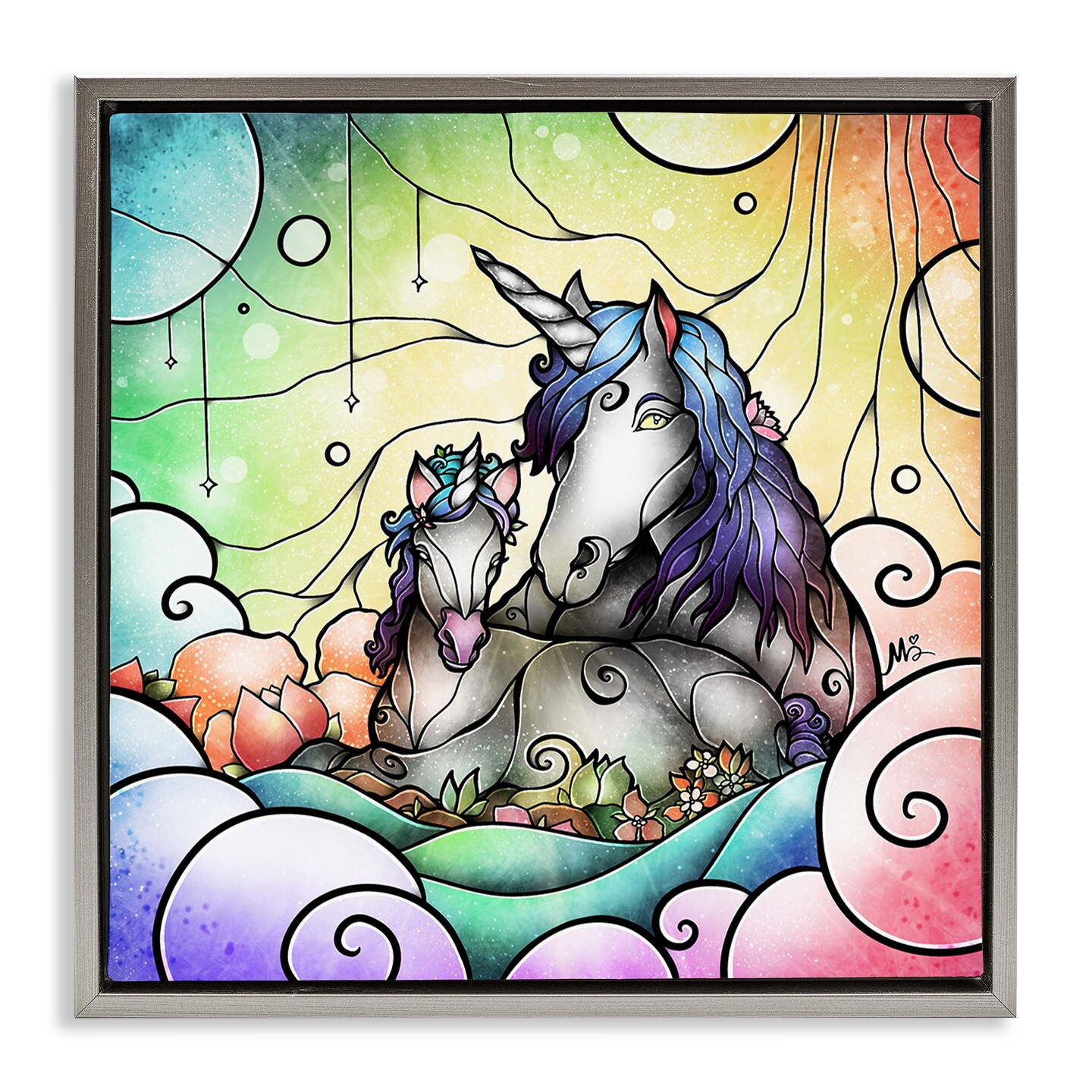 Stupell Industries Deco Style Unicorns Floating Frame Design by Mandie Manzano