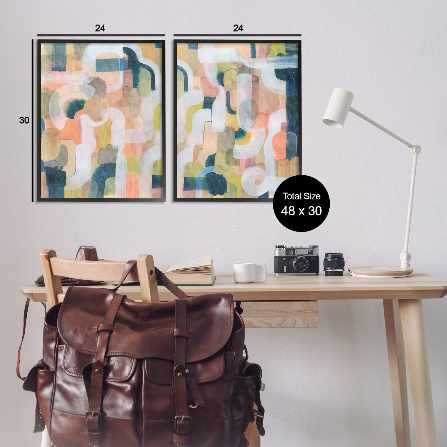 Stupell Industries Curved Retro Abstraction 2pc Framed Giclee Wall Art Set Design by Grace Popp