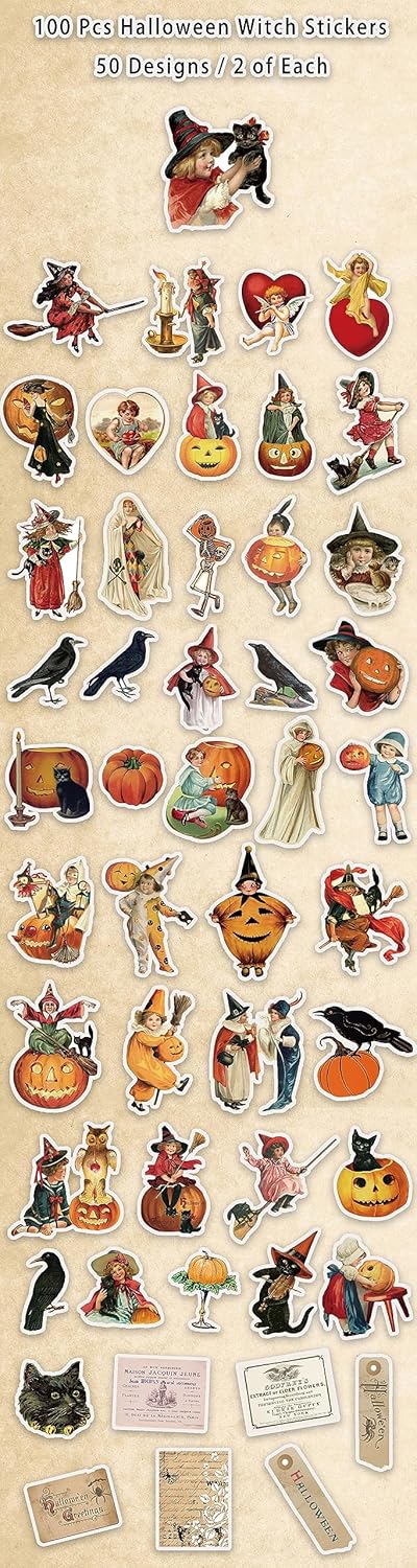 100 Pcs Vintage Witch Stickers for Kids
