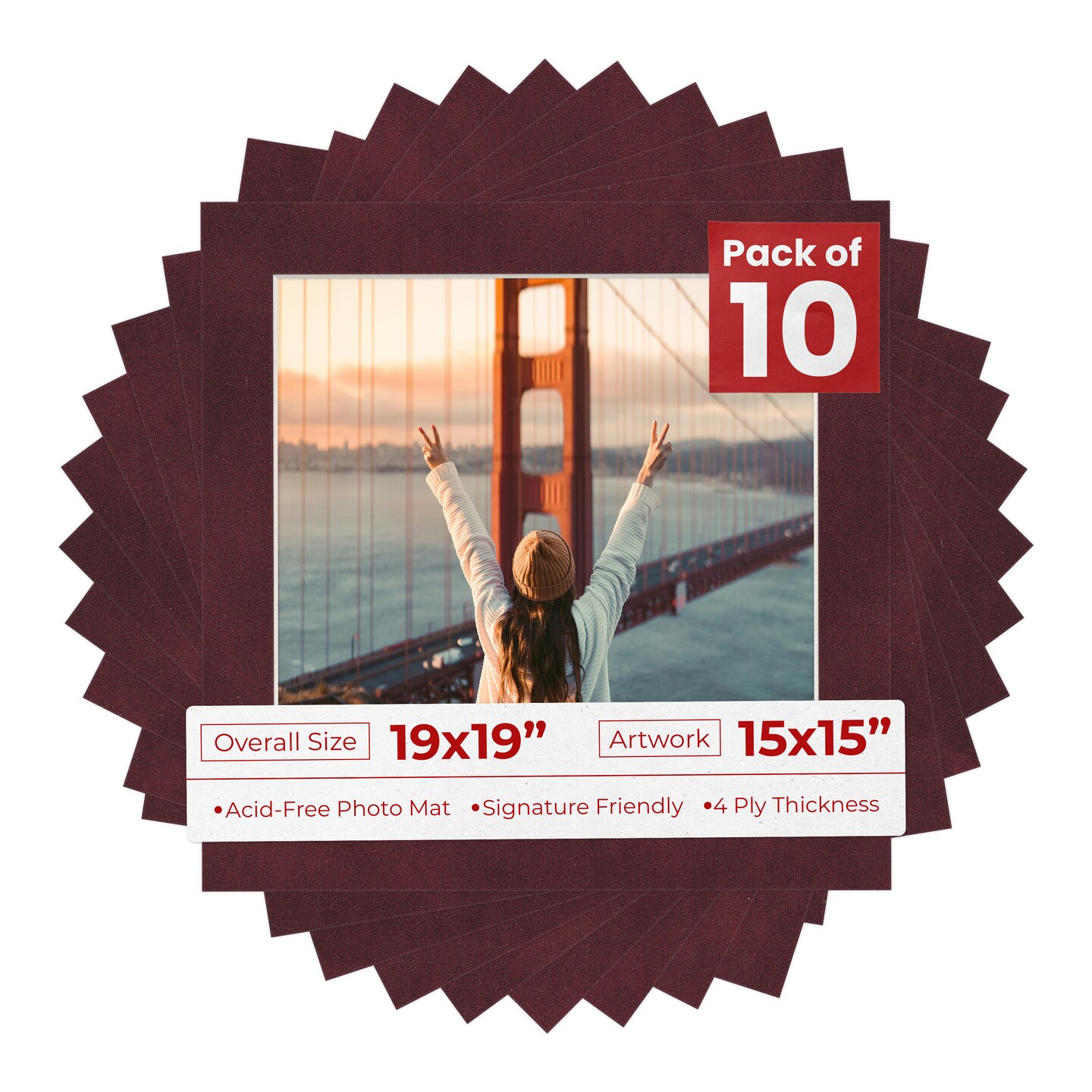 Dark Red Suede Mat Board for 19x19 Frames - Fits 15x15 Photos