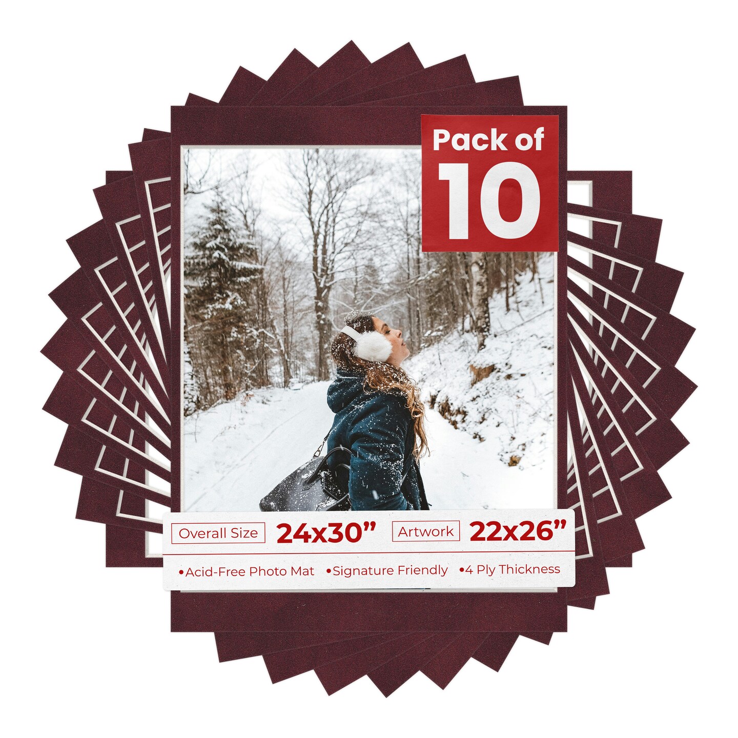 Dark Red Suede Mat Board for 24x30 Frames - Fits 22x26 Photos