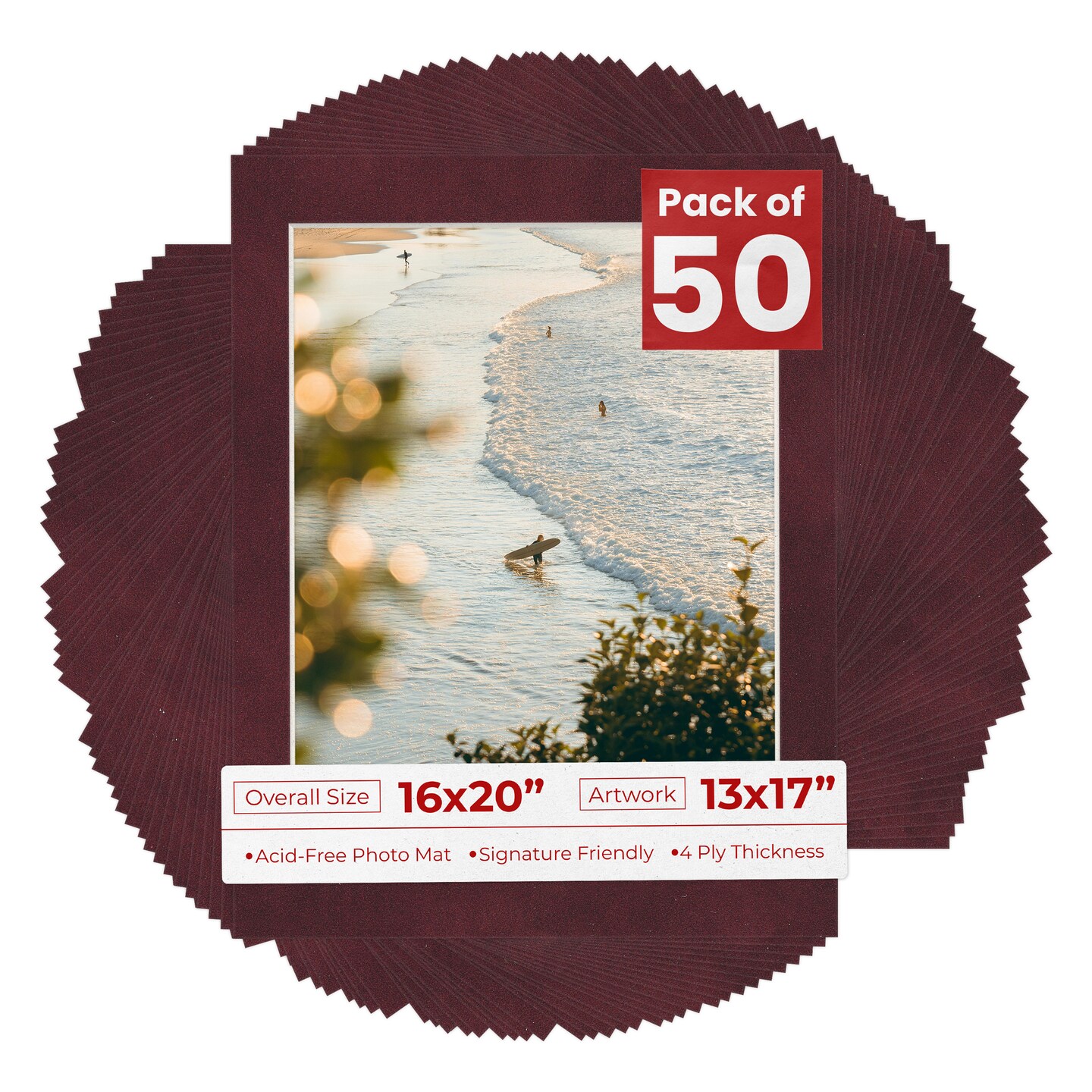Dark Red Suede Mat Board for 16x20 Frames - Fits 13x17 Photos