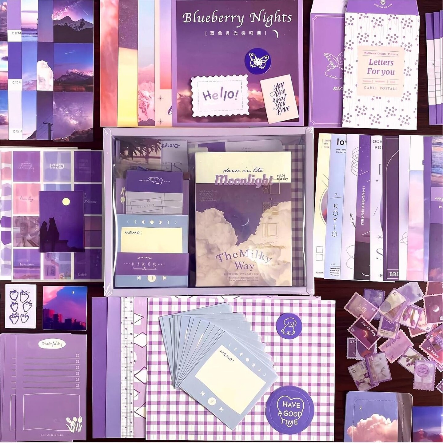 348 PCS Aesthetic Scrapbook Kit with A6 Grid Notebook (Moonlight)
