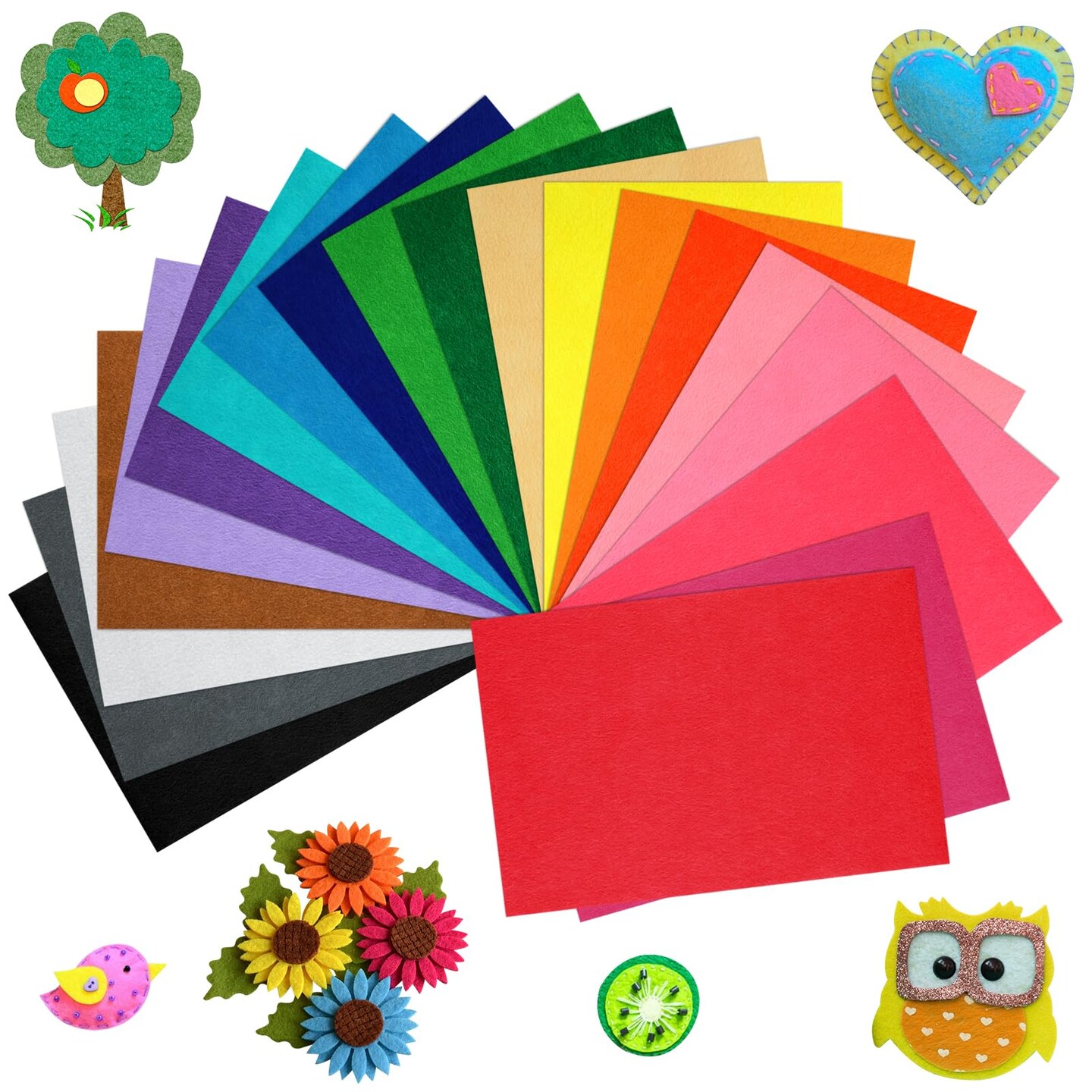 20 Pcs Felt Fabric Sheet 8" x 12" Assorted Color Felt Fabric Sheets for Crafts DIY Handcraft Sewing Squares Patchwork Nonwoven
