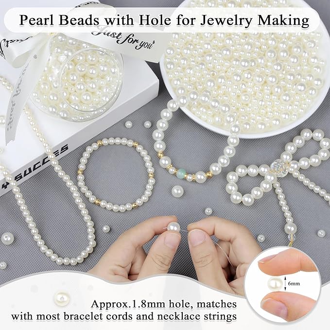 Pearl Beads for Crafts Fake Pearls with Holes 6mm White Beads for Bracelets Plastic Beads 500PCS