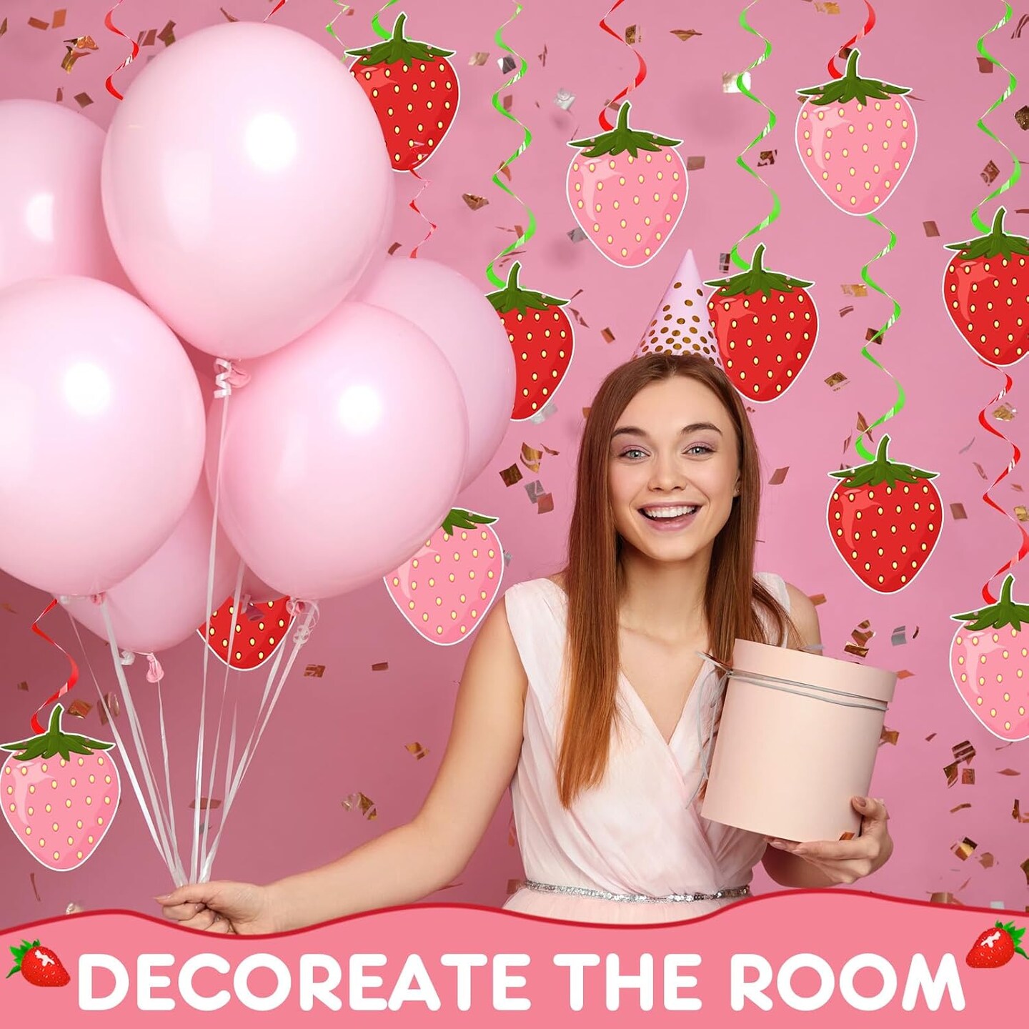 36-Piece Strawberry Hanging Swirl Banner Set | Berry First Birthday Decorations, Colorful Foil Ceiling Danglers for Strawberry Party & Baby Shower Supplies