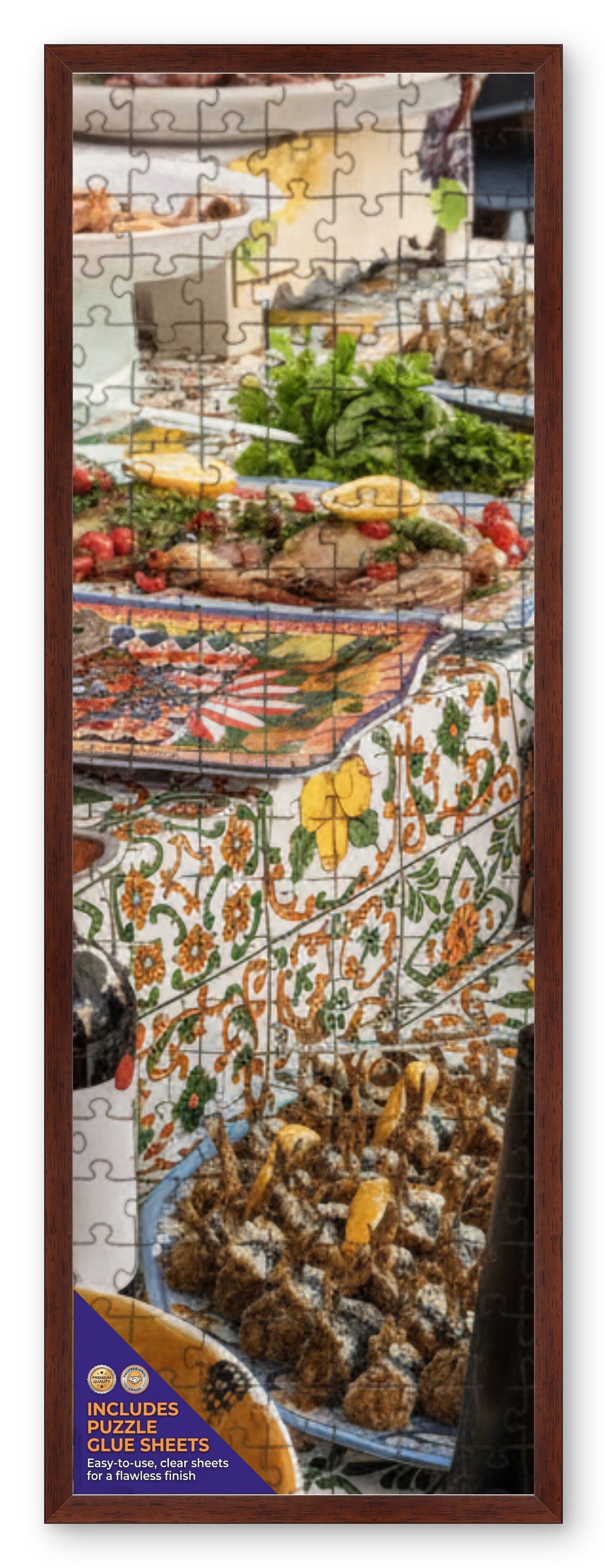 CustomPictureFrames.com Solid Wood Round Mat Puzzle Frame - Multiple Sizes - Black Precision-Cut Mat - Adhesive Preservation Sheets - Assembled in USA Made in the USA